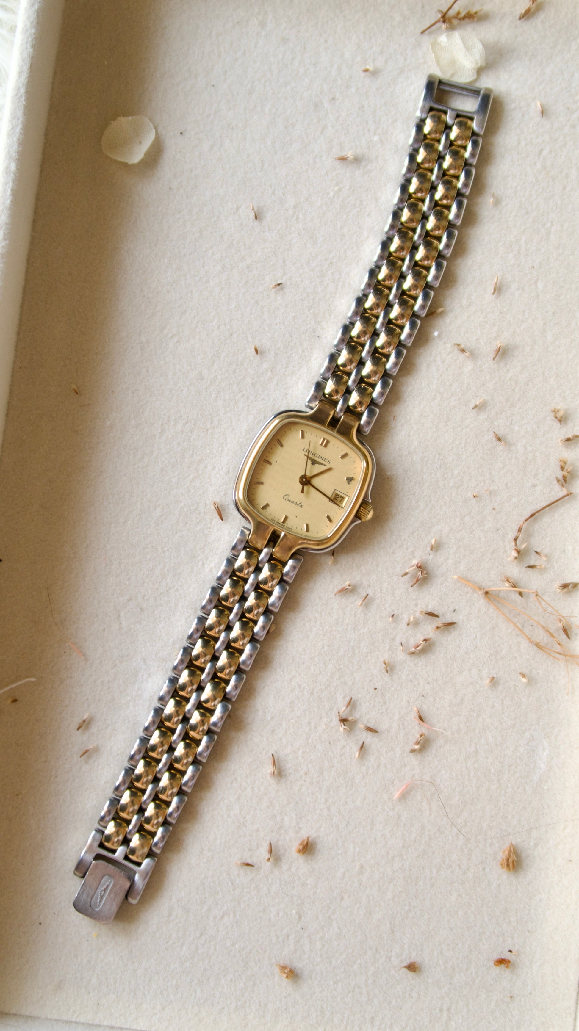 L. Square Gold Dial with Two Tone Chain