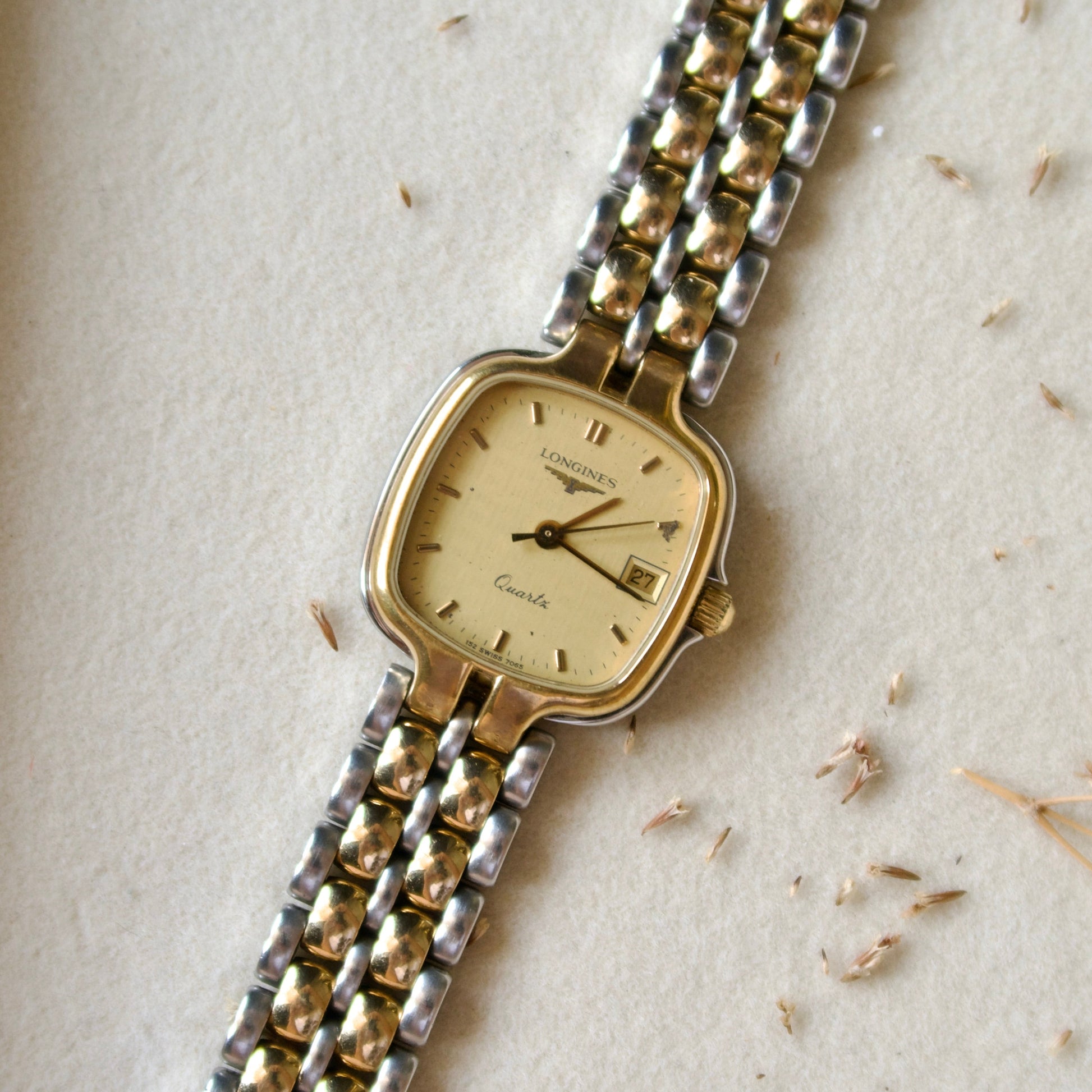 L. Square Gold Dial with Two Tone Chain