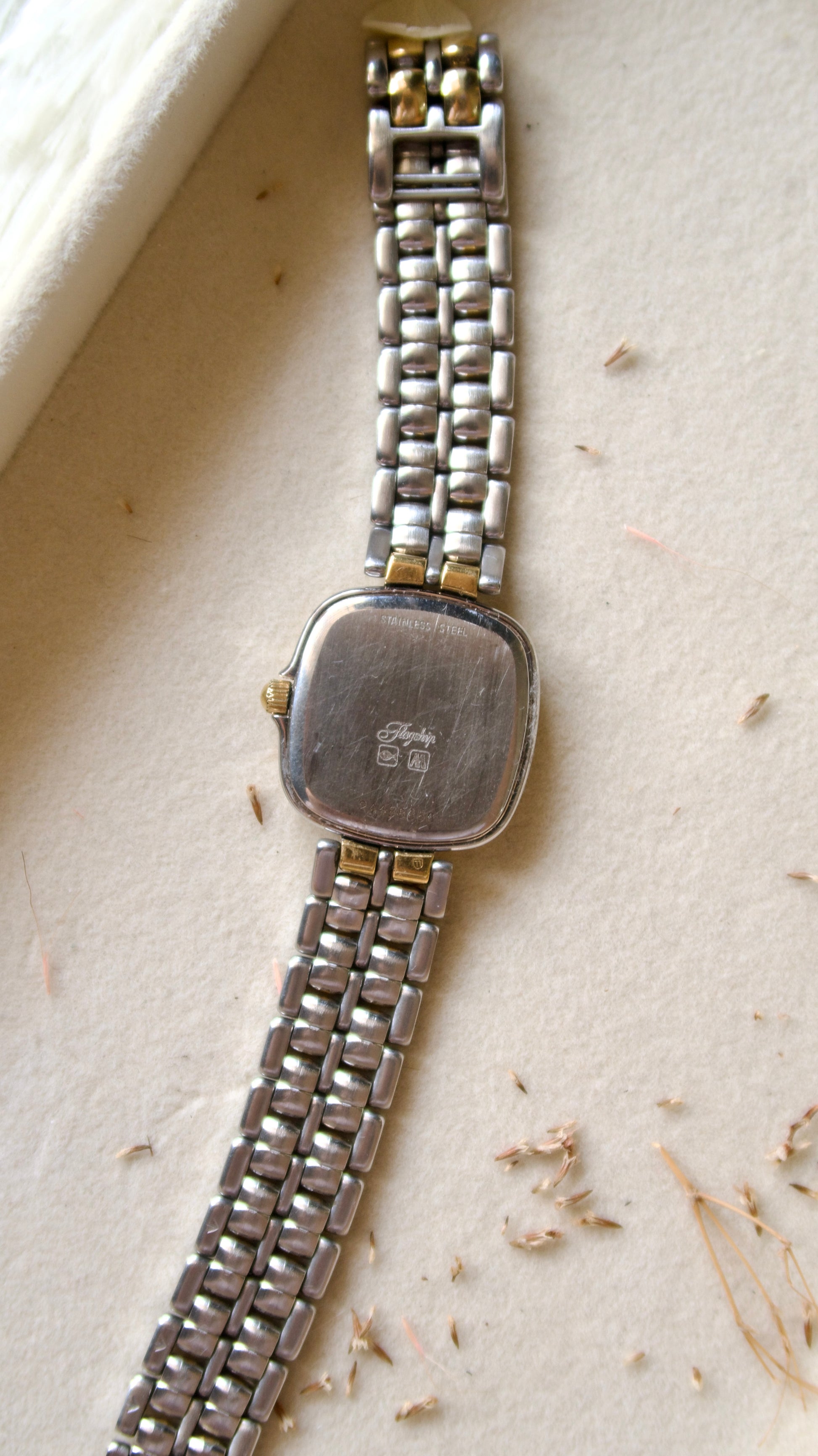 L. Square Gold Dial with Two Tone Chain