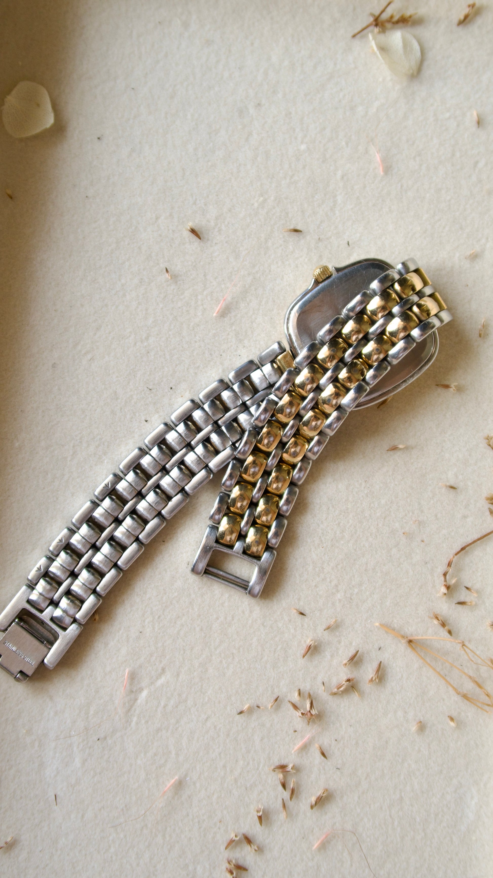 L. Square Gold Dial with Two Tone Chain