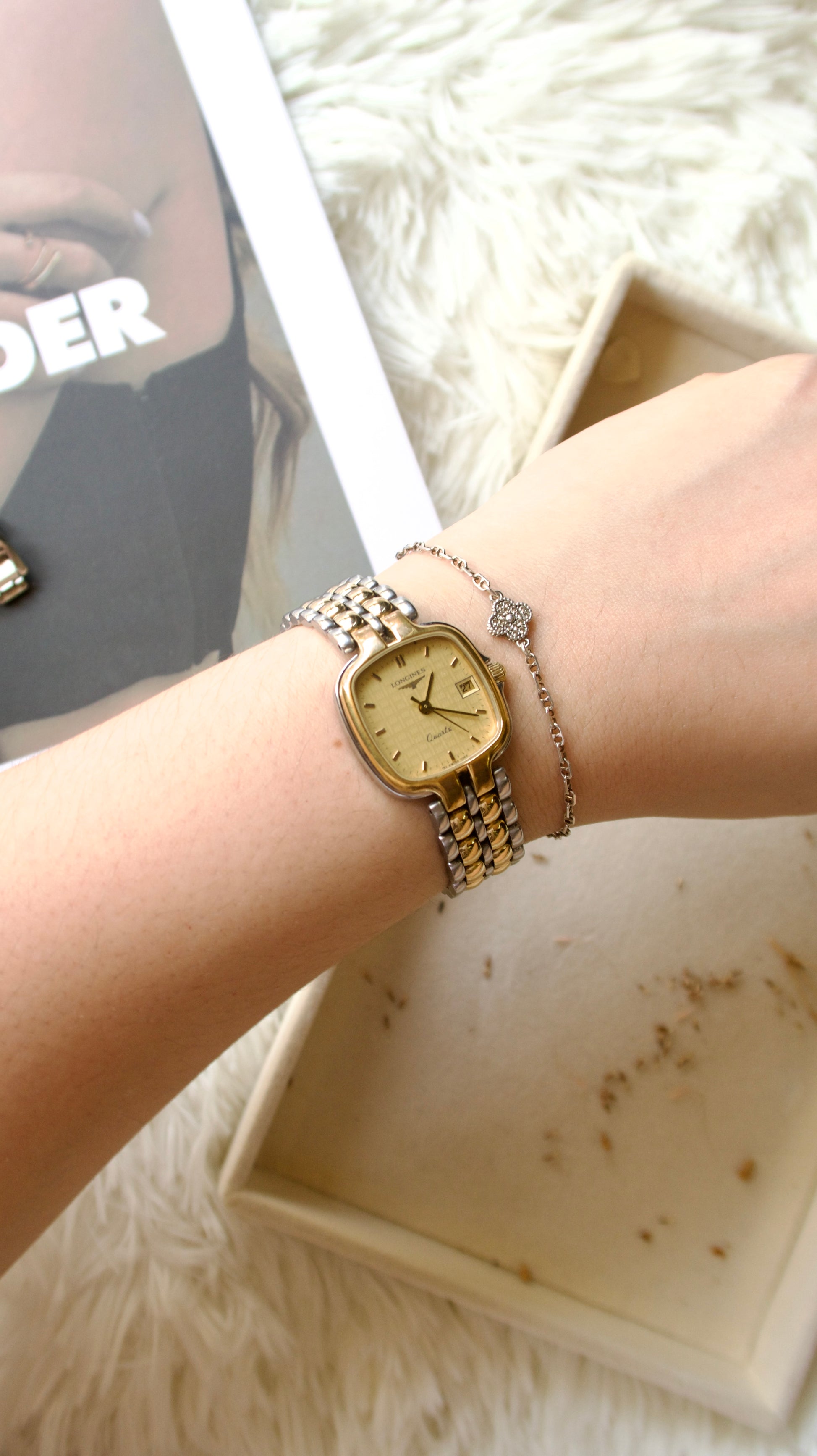L. Square Gold Dial with Two Tone Chain
