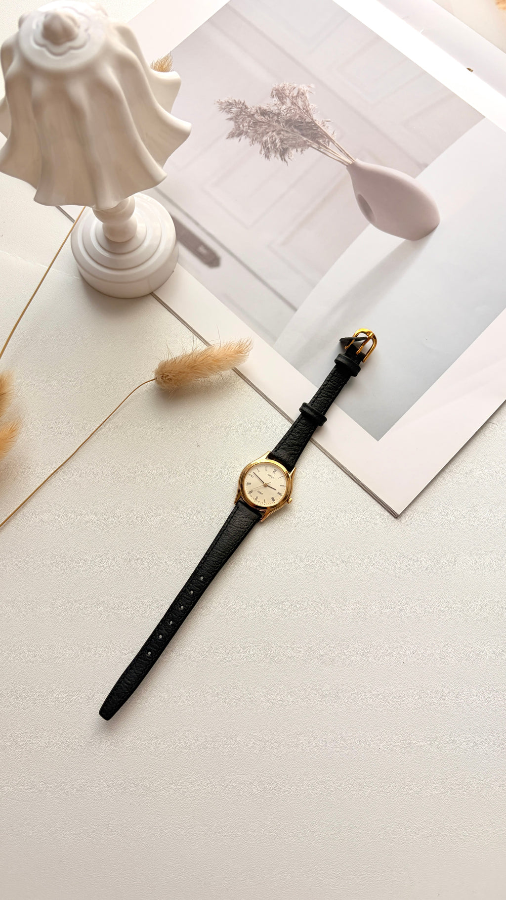 S. Spirit Beige Round Dial Black Strap Watch