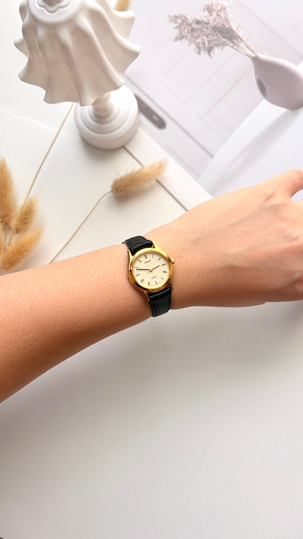 S. Spirit Beige Round Dial Black Strap Watch