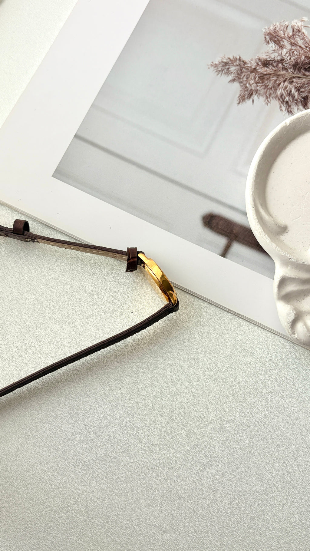 RW. White Oval Dial Brown Strap Watch