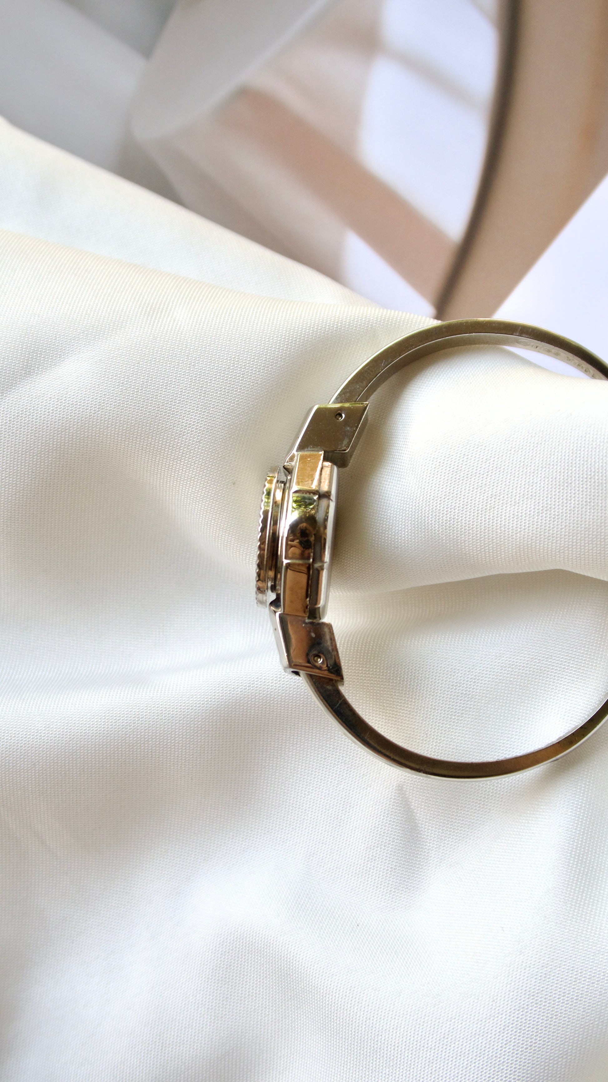 A.M. Silver Bangle with Green Flower Watch