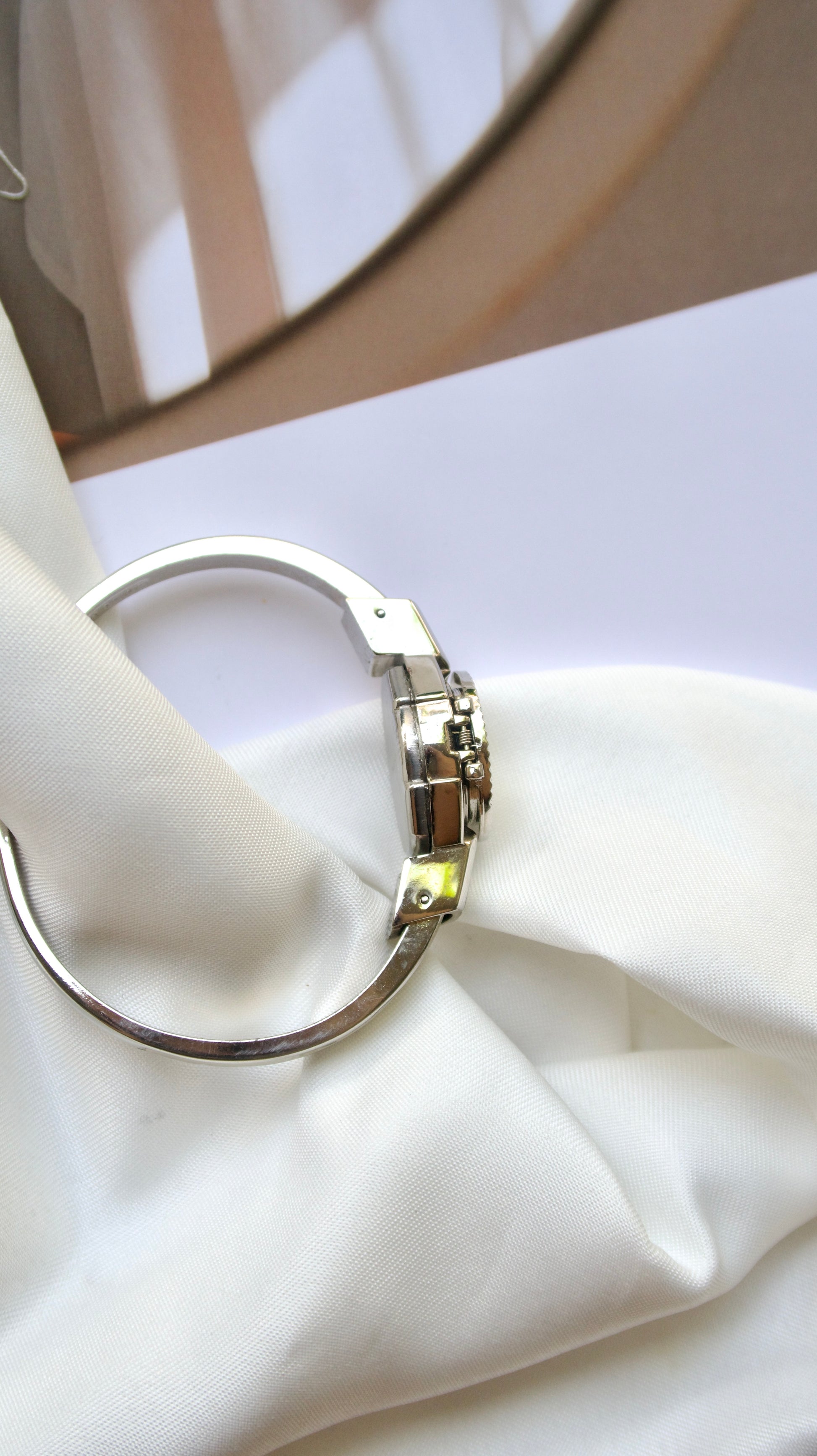 A.M. Silver Bangle with Green Flower Watch