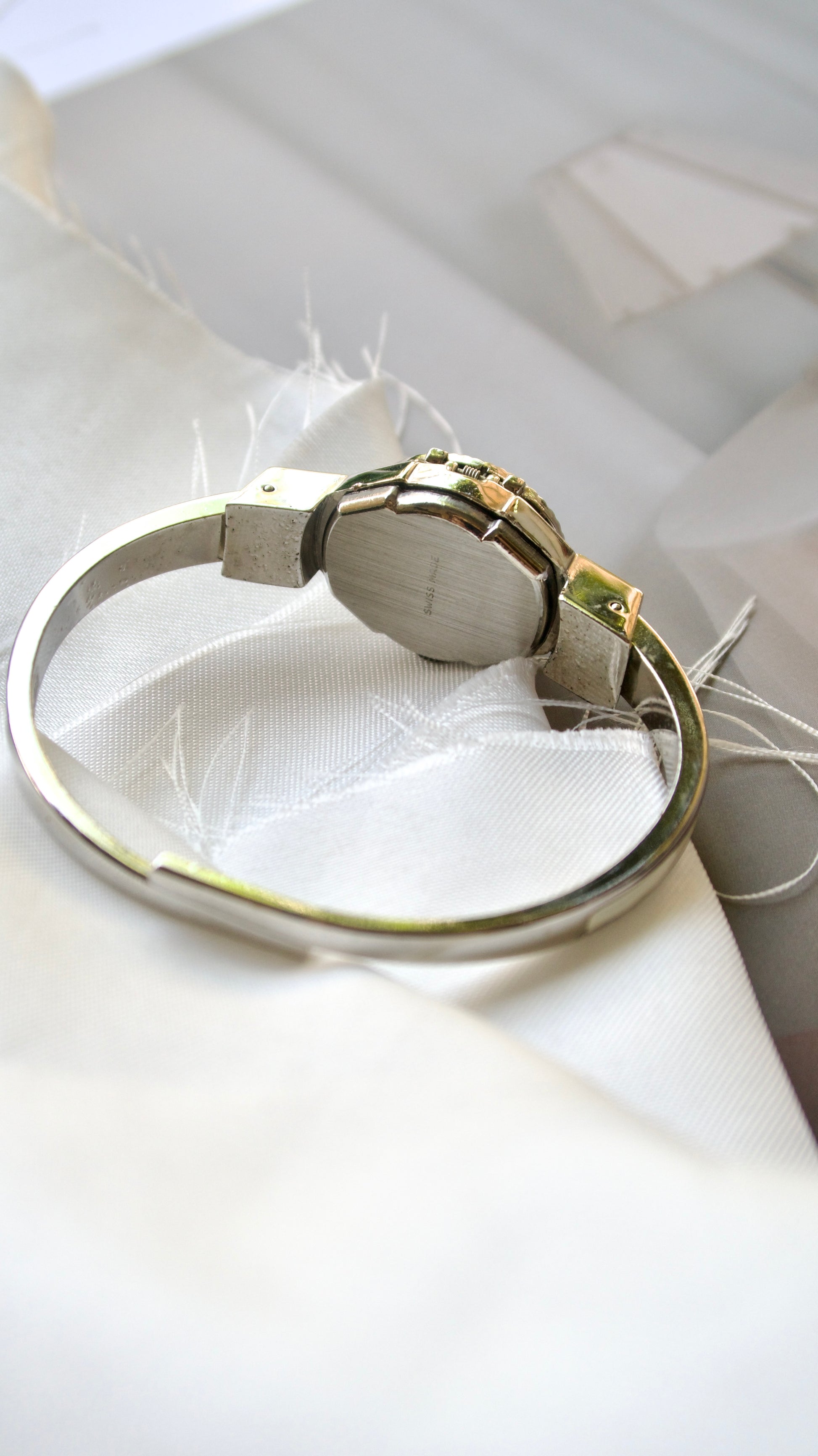 A.M. Silver Bangle with Green Flower Watch