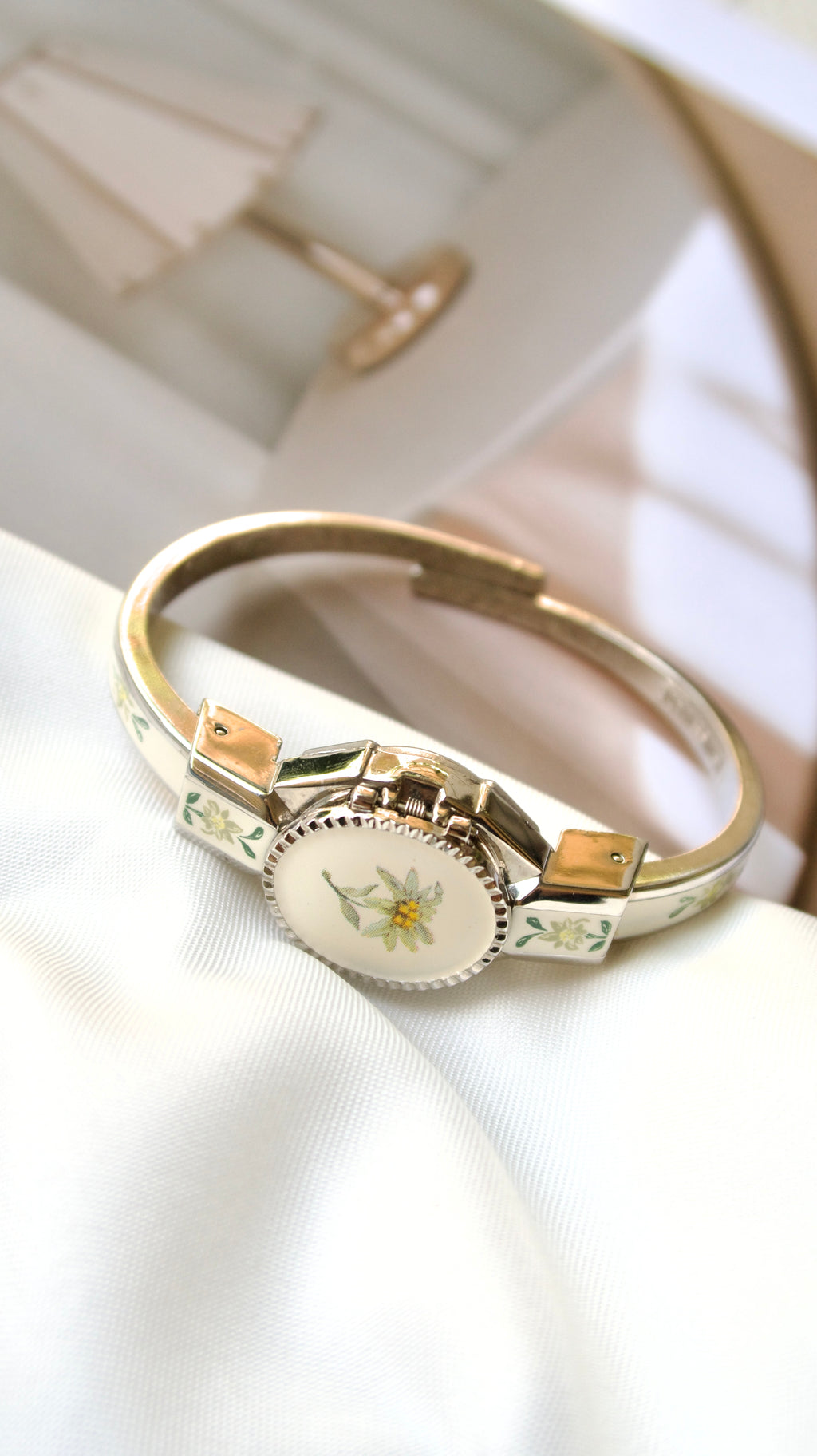 A.M. Silver Bangle with Green Flower Watch