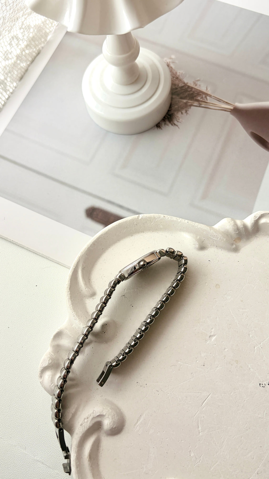 S. Creo White Roman Oval Dial Silver Chain Watch