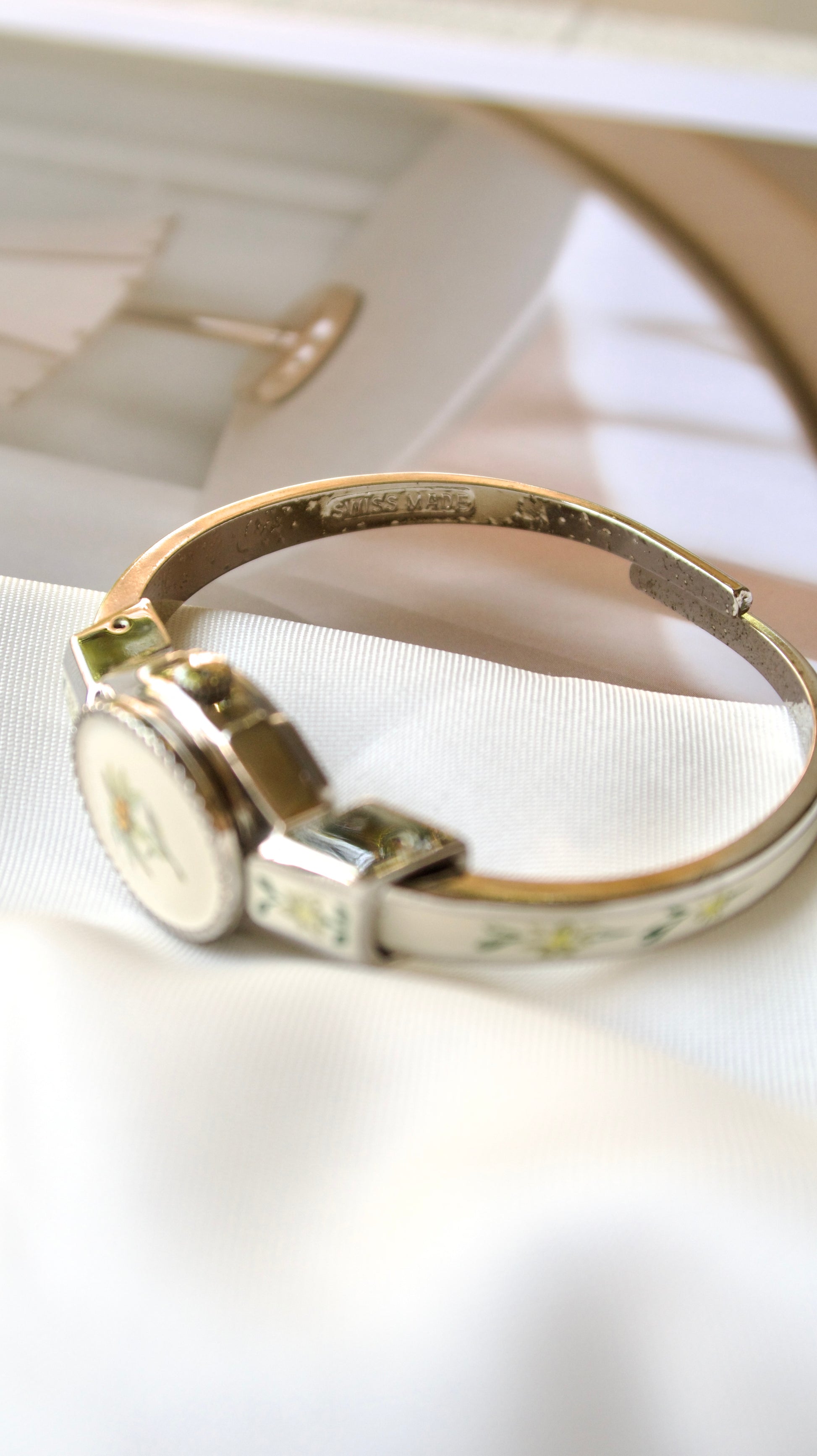 A.M. Silver Bangle with Green Flower Watch