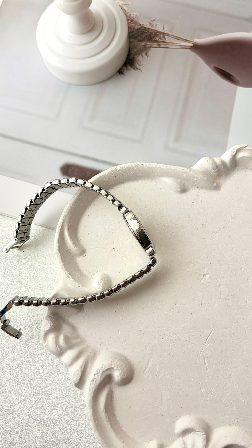S. Creo White Roman Oval Dial Silver Chain Watch