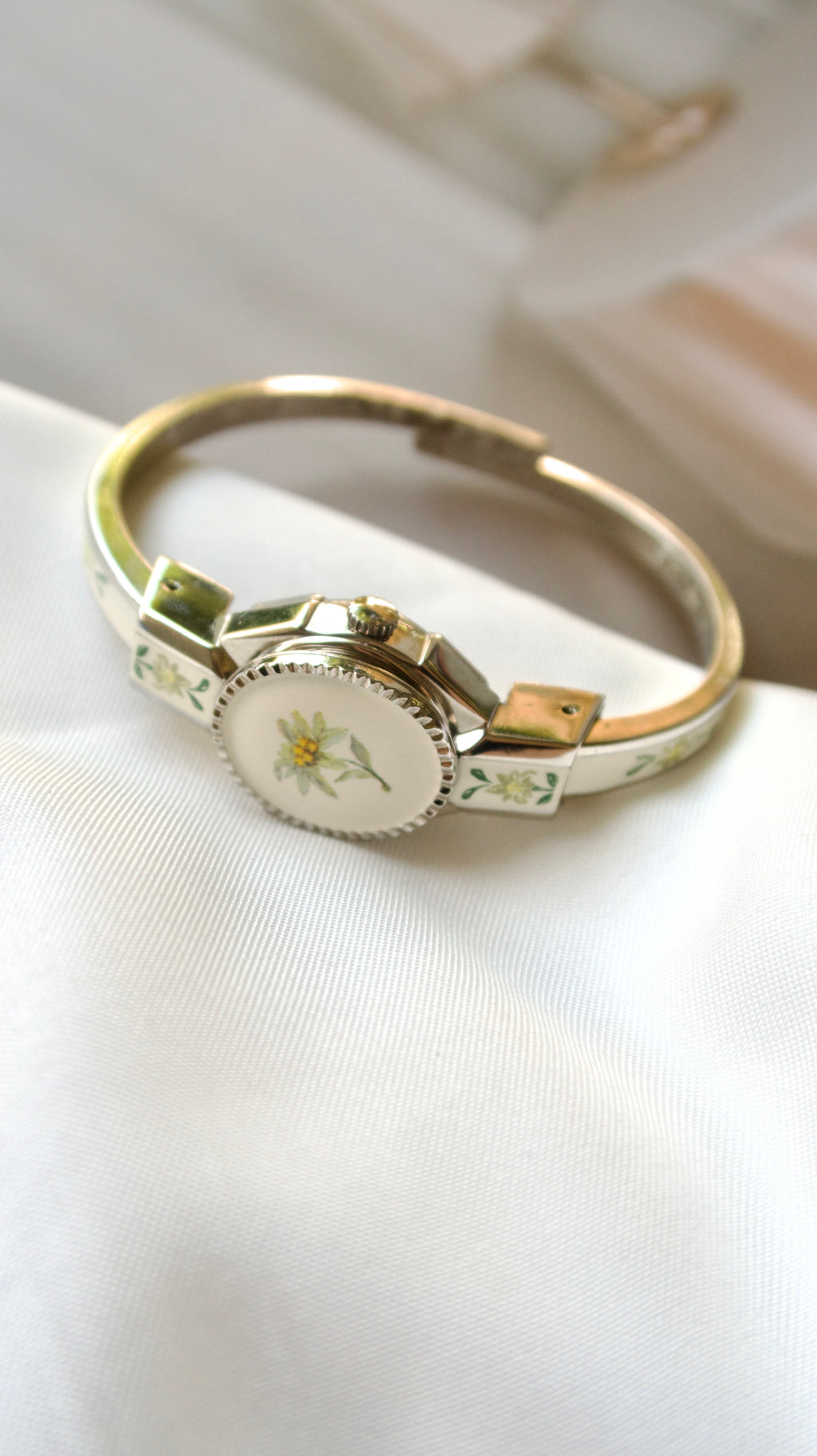 A.M. Silver Bangle with Green Flower Watch