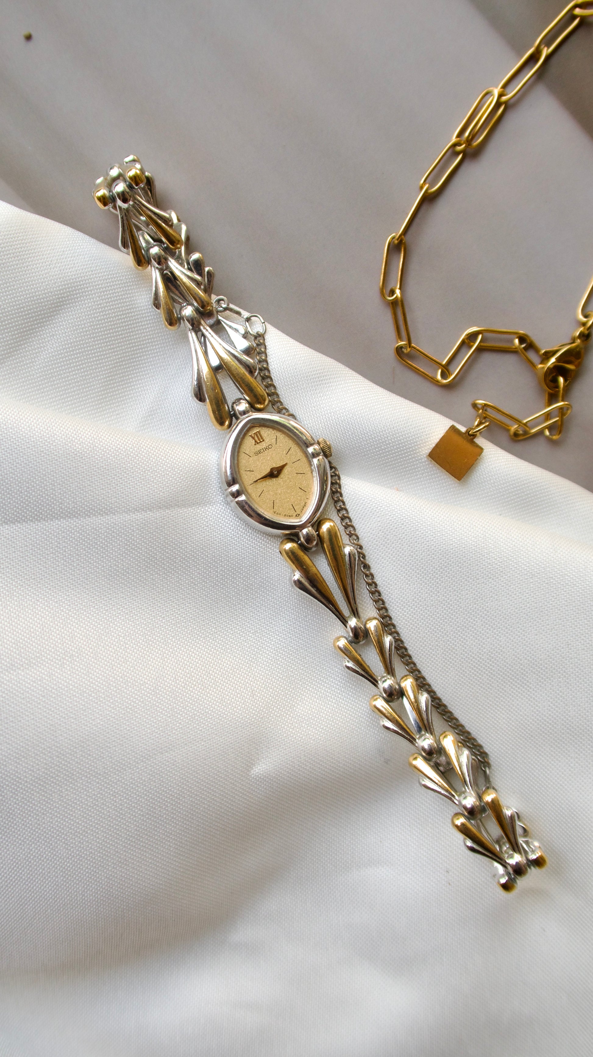 S. Diamond Shaped Gold Dial with Two Tone Chain Watch