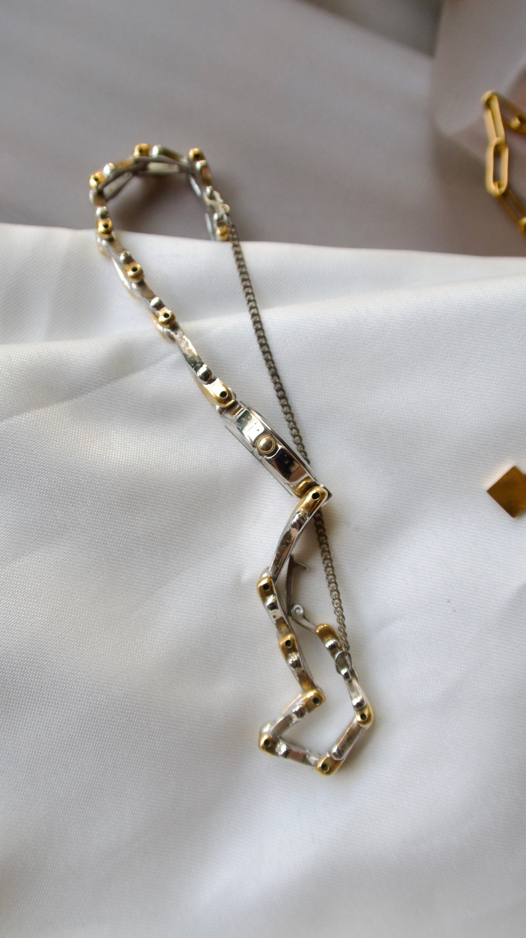 S. Diamond Shaped Gold Dial with Two Tone Chain Watch