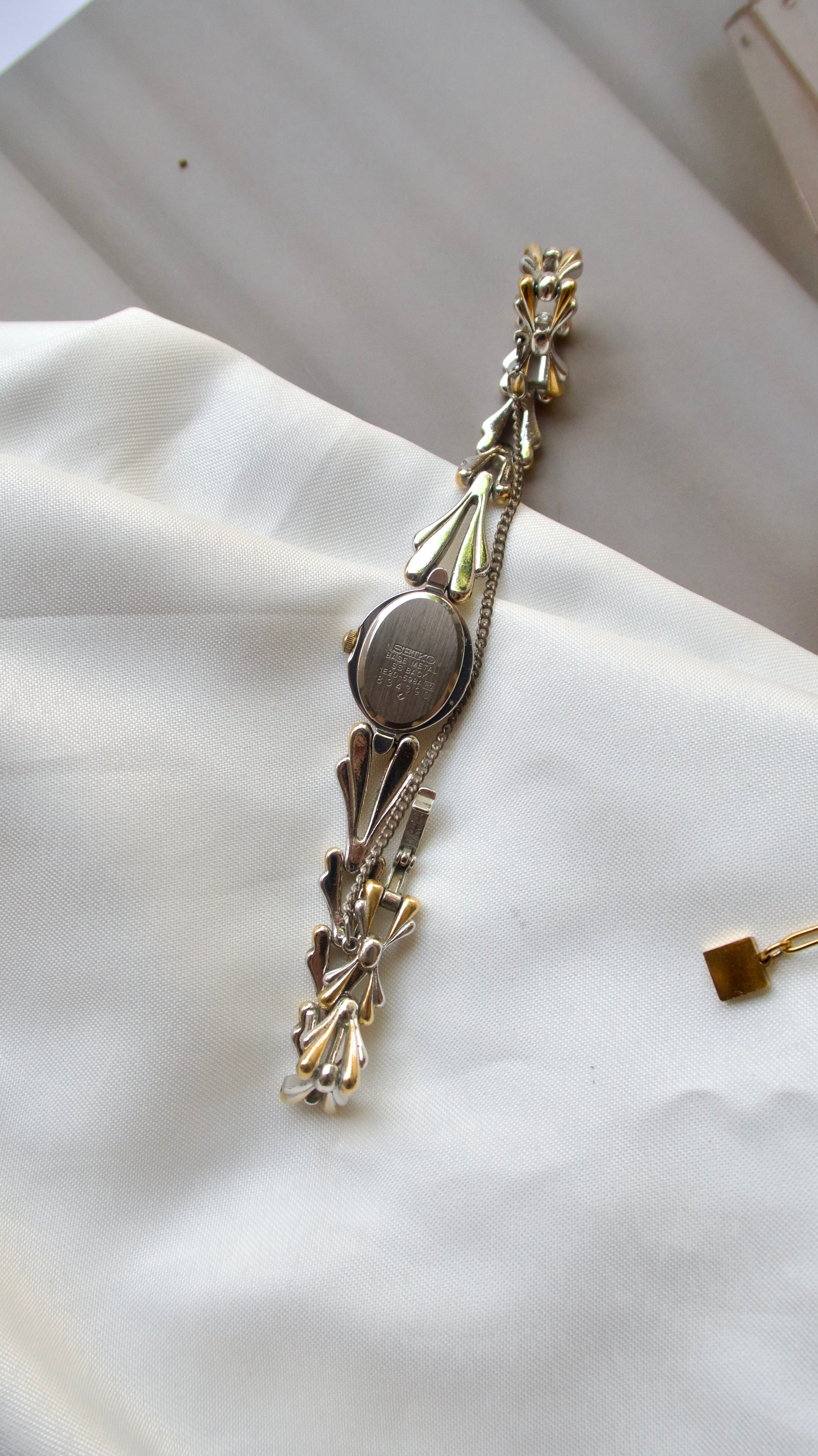 S. Diamond Shaped Gold Dial with Two Tone Chain Watch