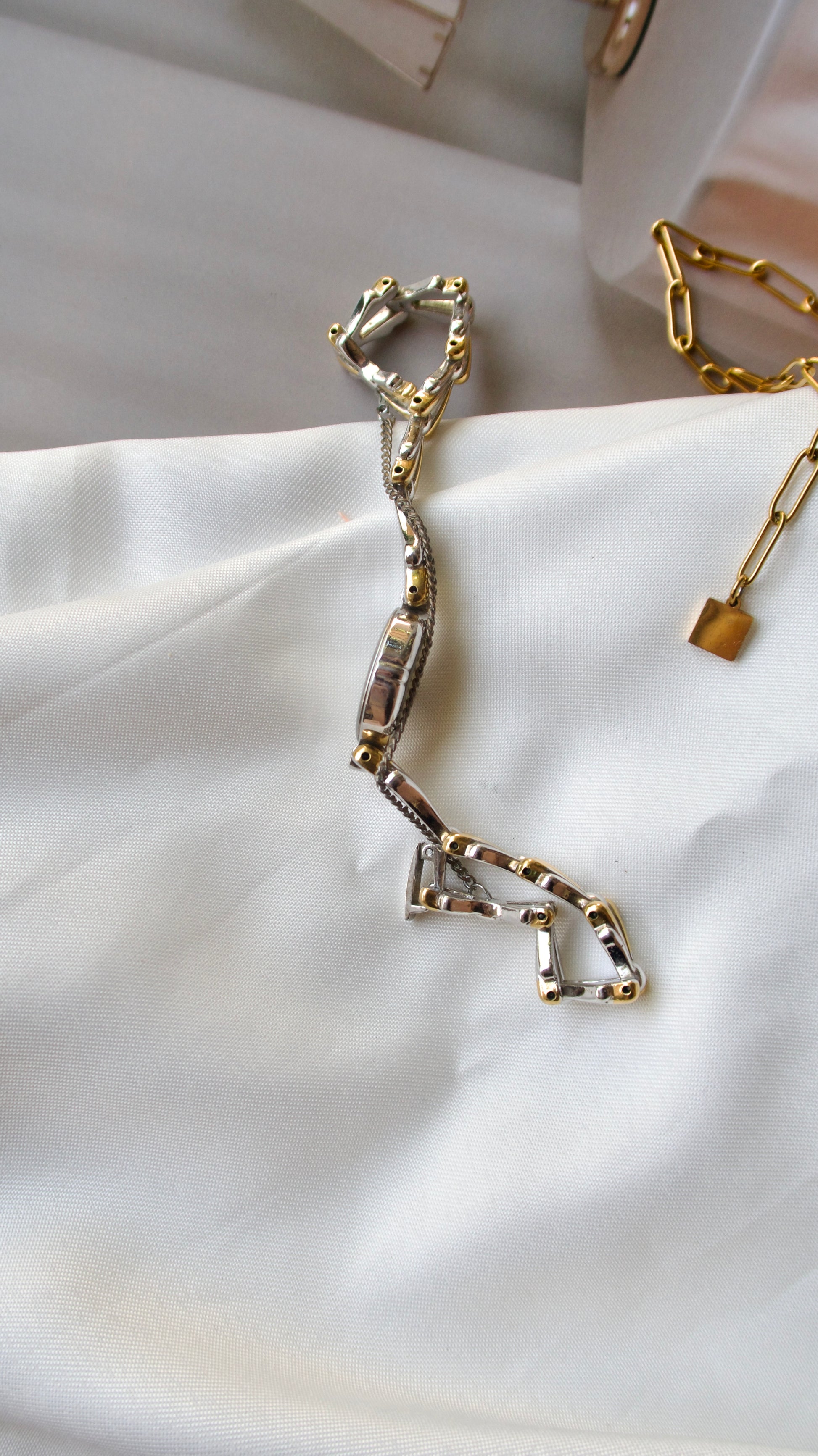S. Diamond Shaped Gold Dial with Two Tone Chain Watch