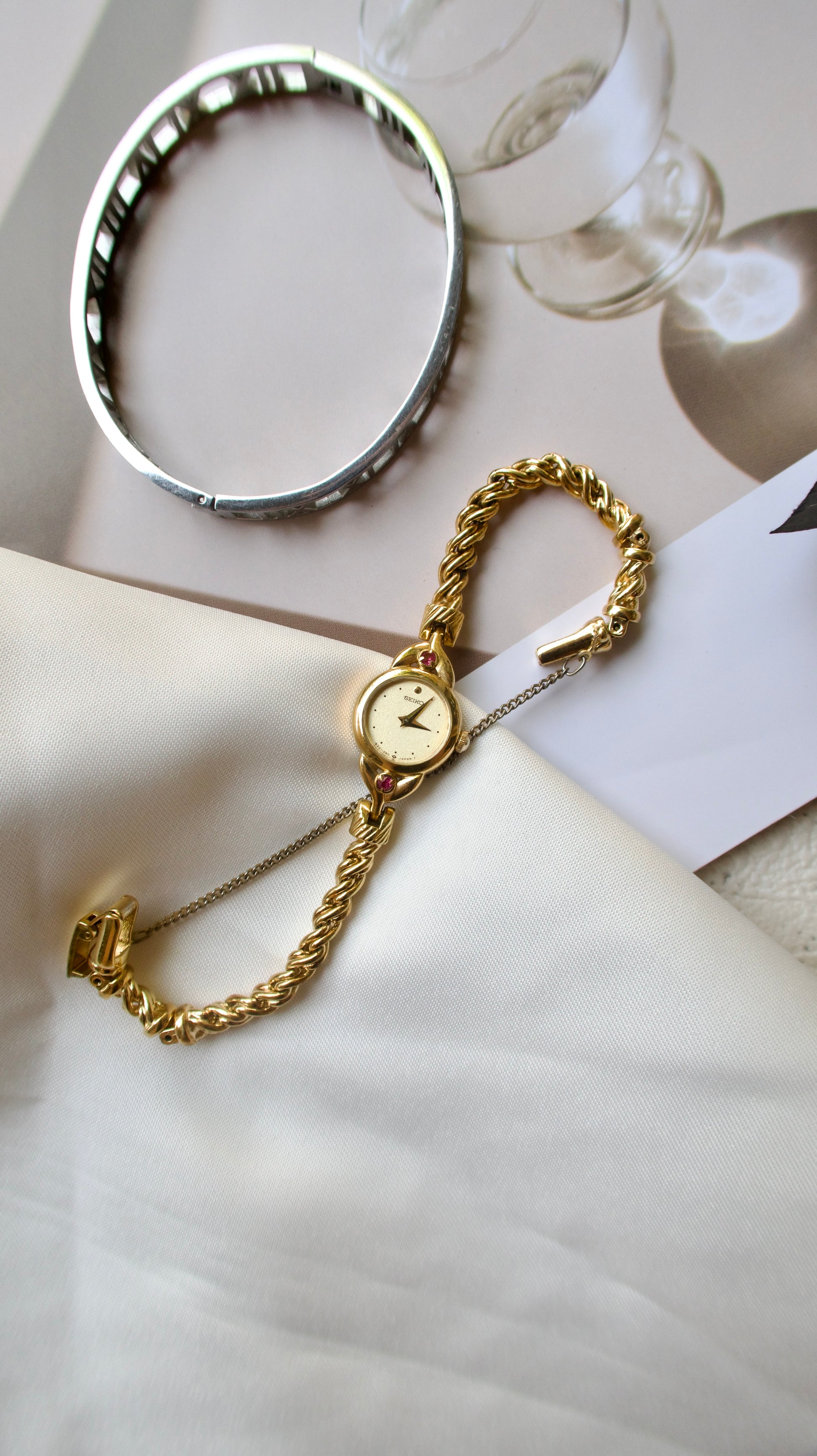 S. Round Gold Dial with Two Pink Jewels Watch