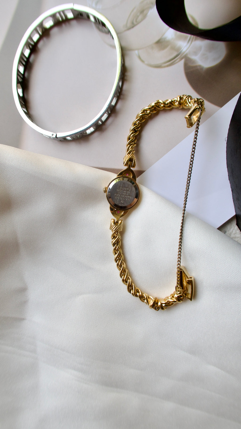S. Round Gold Dial with Two Pink Jewels Watch