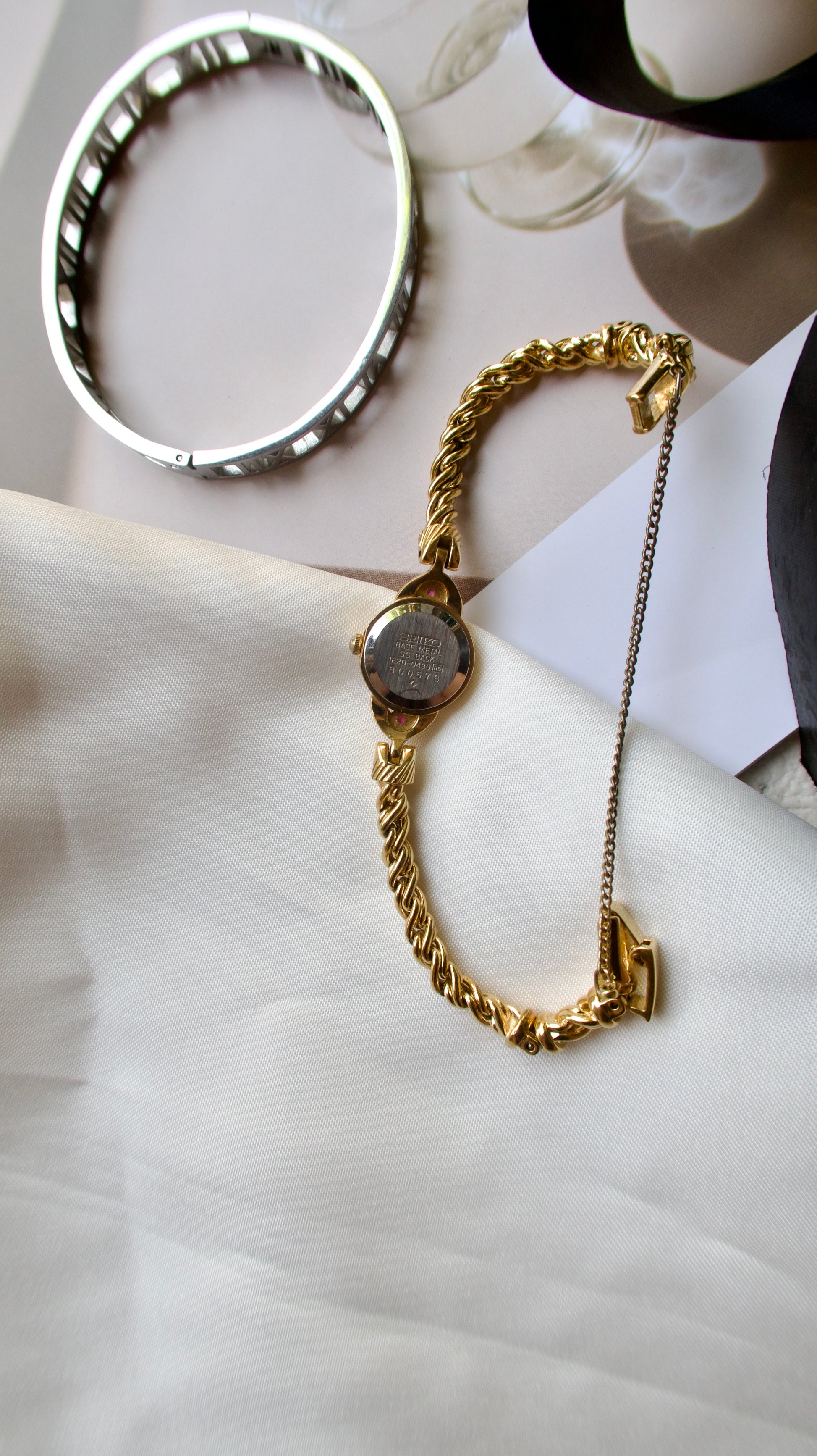 S. Round Gold Dial with Two Pink Jewels Watch