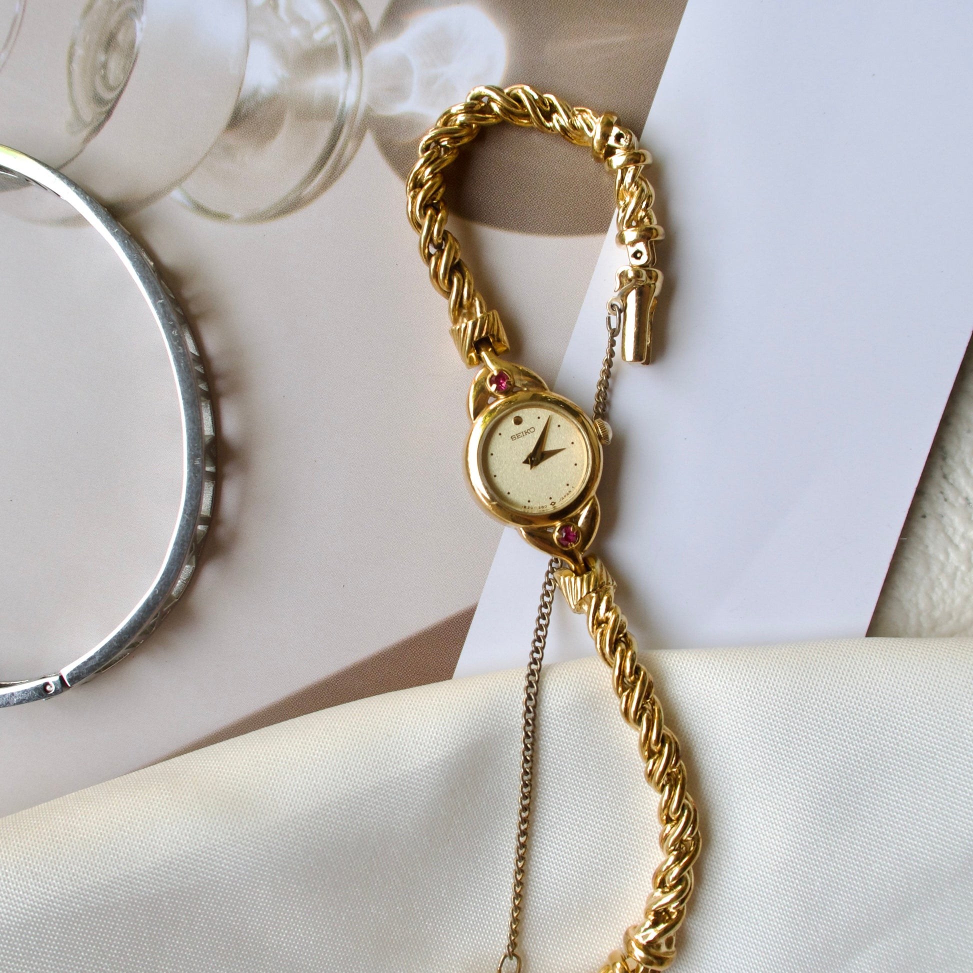 S. Round Gold Dial with Two Pink Jewels Watch