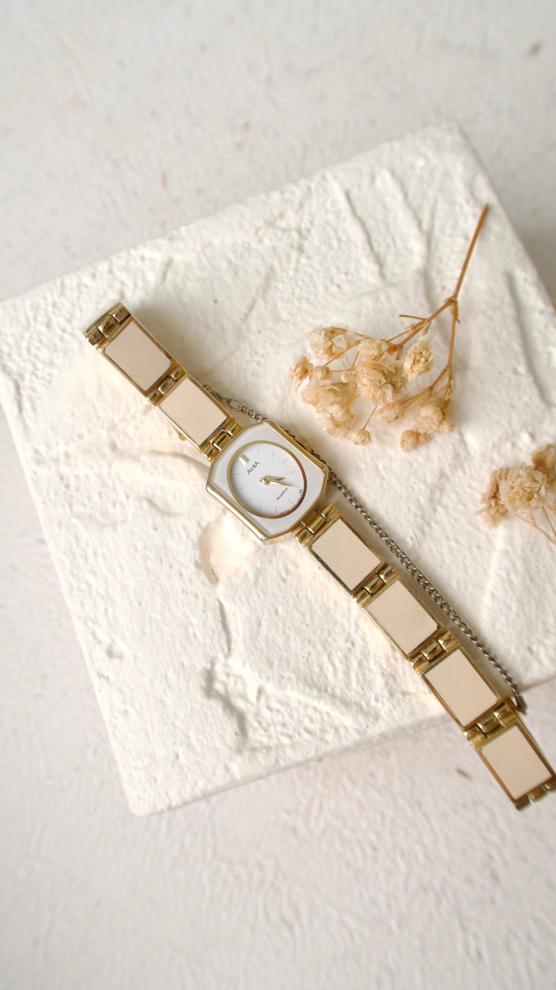 S. Alba Beige Square Chains with White Dial Watch