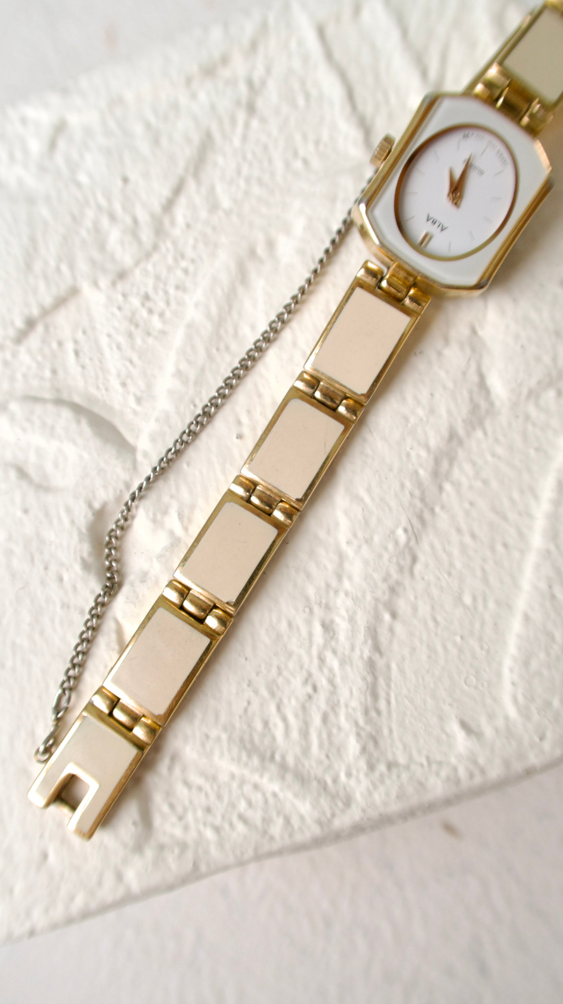 S. Alba Beige Square Chains with White Dial Watch