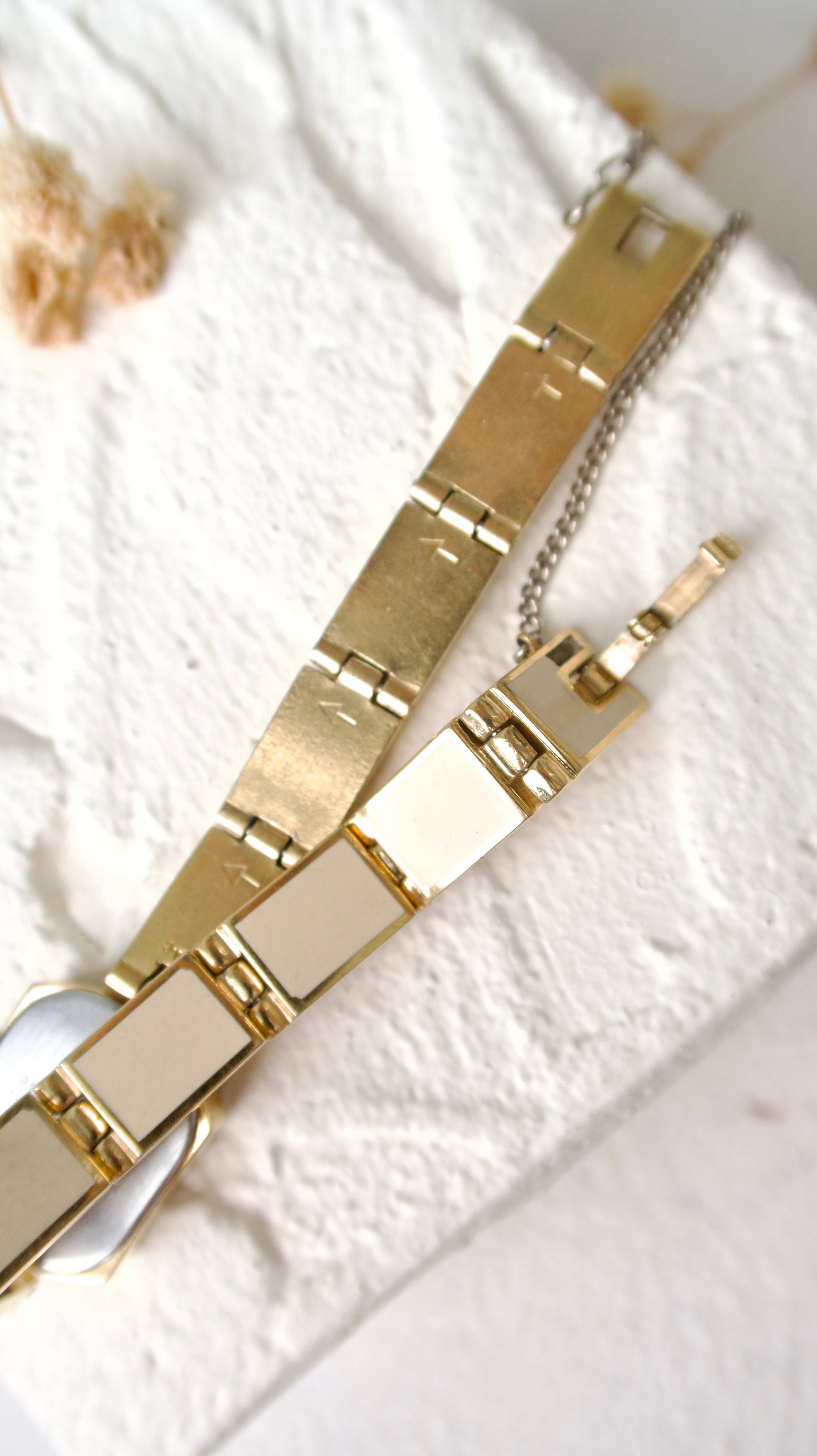 S. Alba Beige Square Chains with White Dial Watch