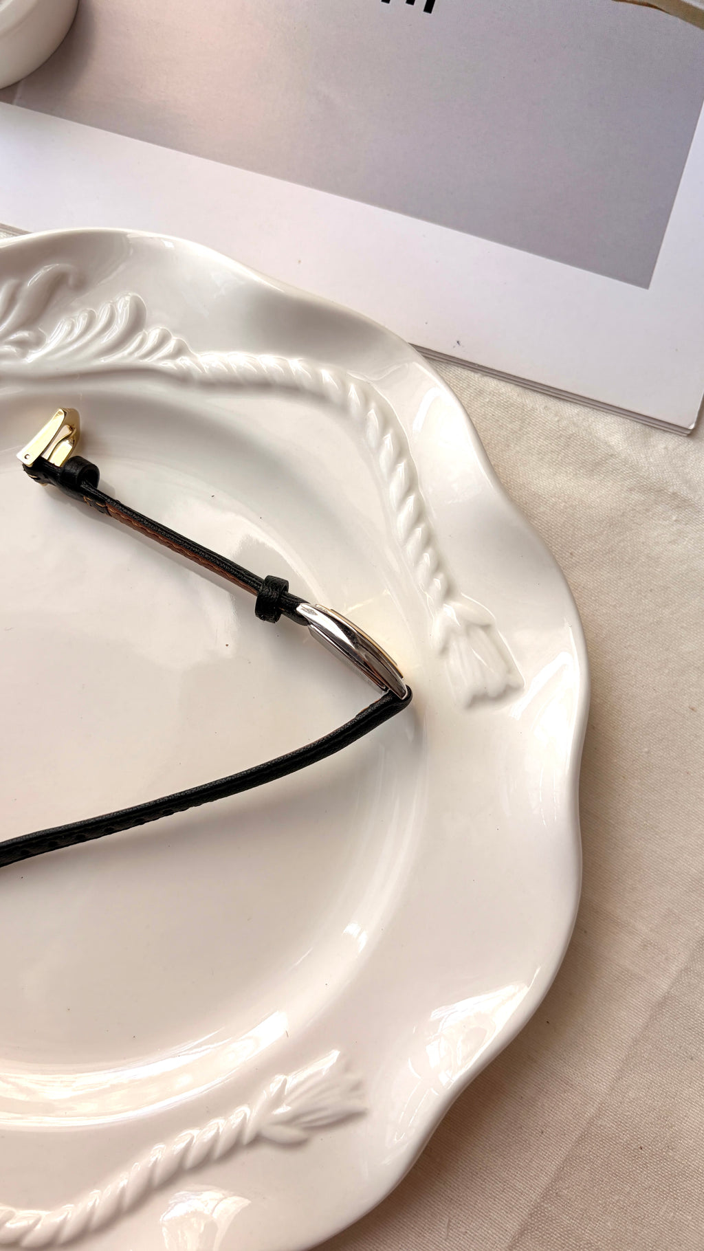 S. Lucent Oblong Rman Dial Black Strap Watch