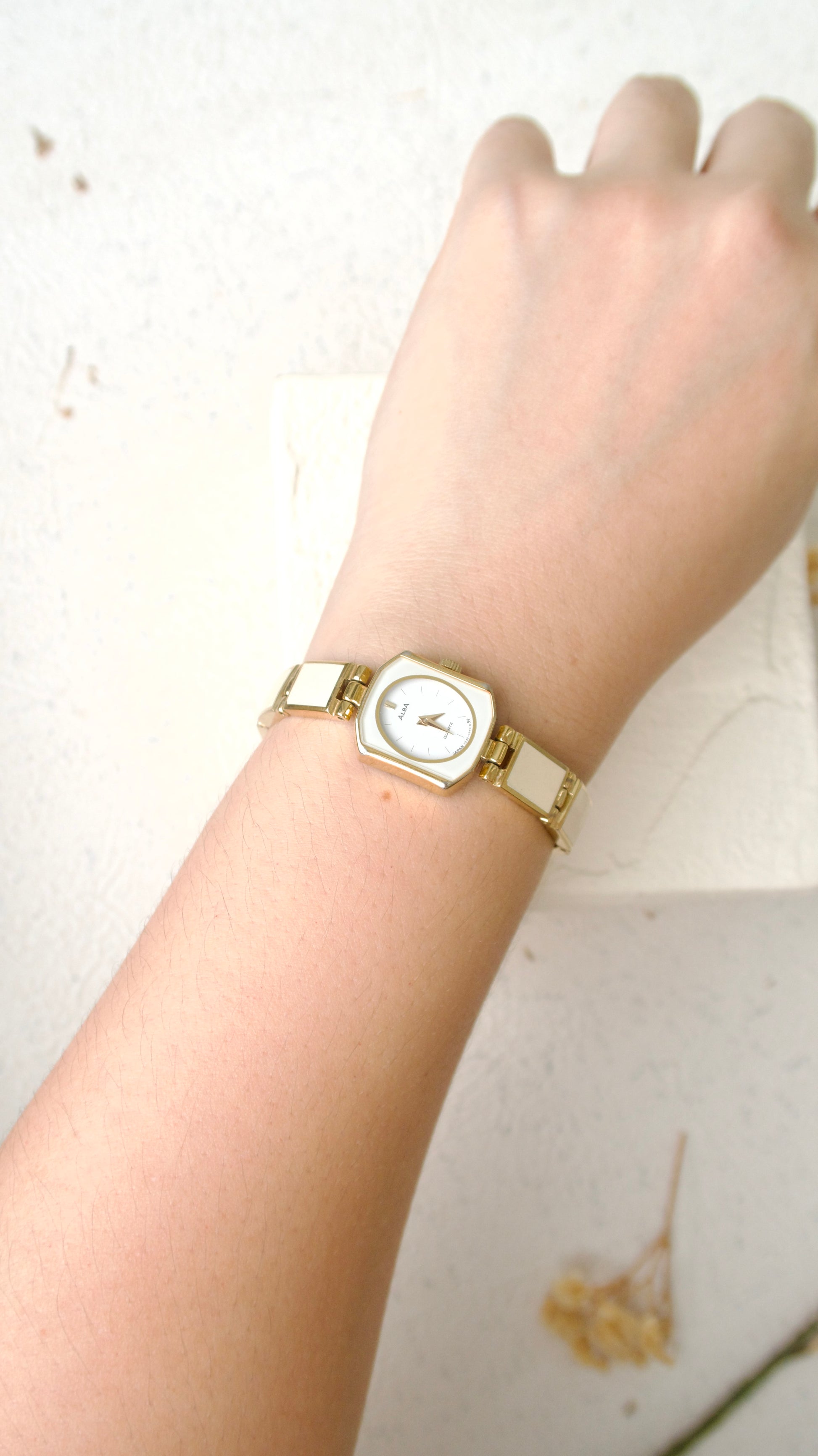 S. Alba Beige Square Chains with White Dial Watch