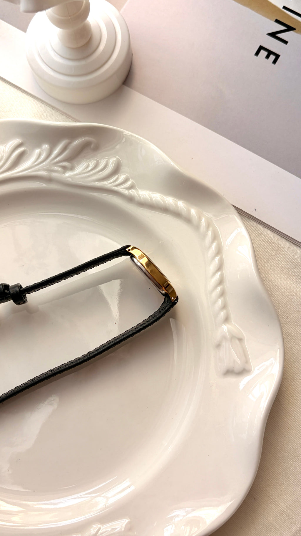 T. White Square Roman Dial Black Strap Watch