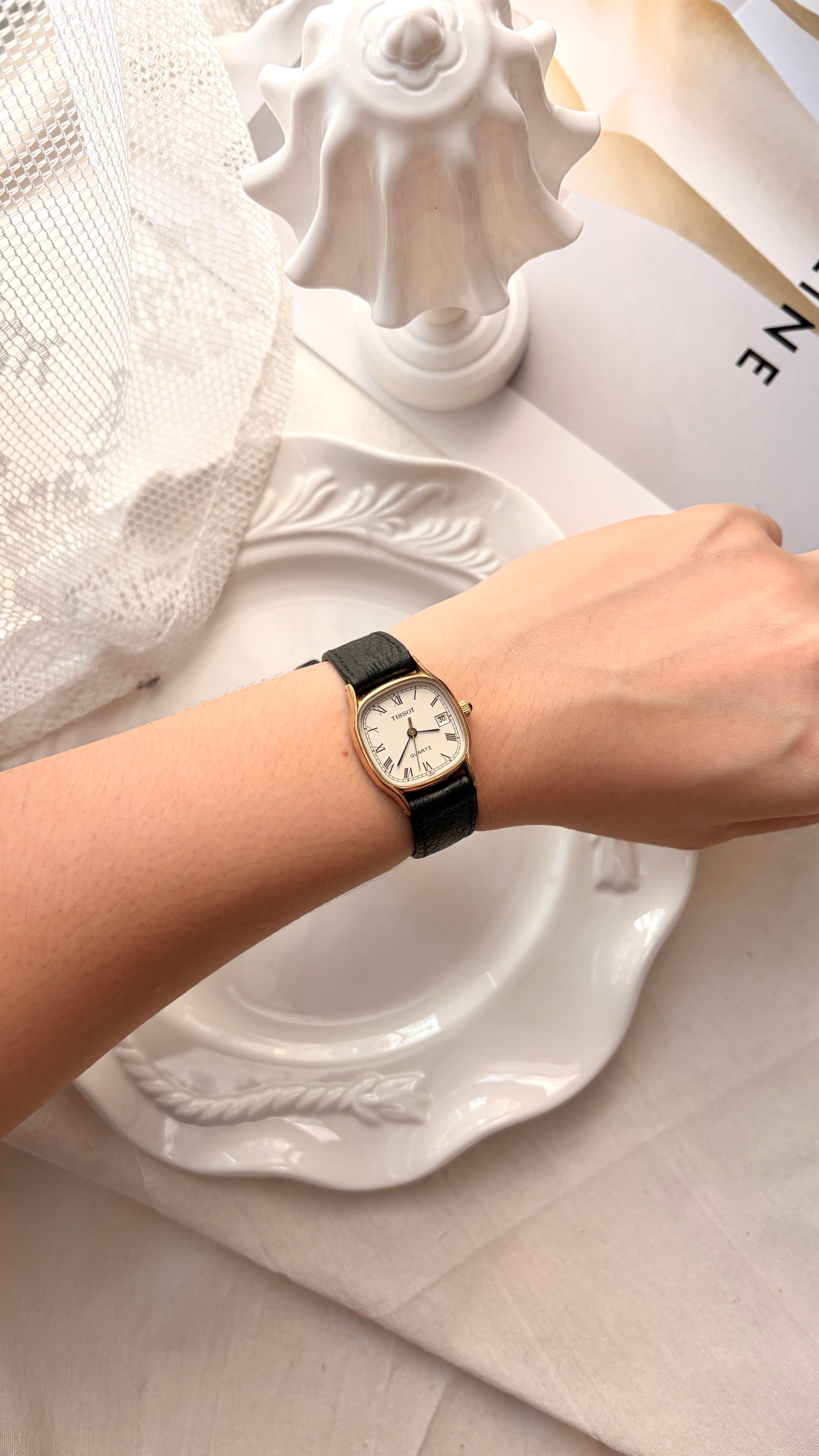 T. White Square Roman Dial Black Strap Watch
