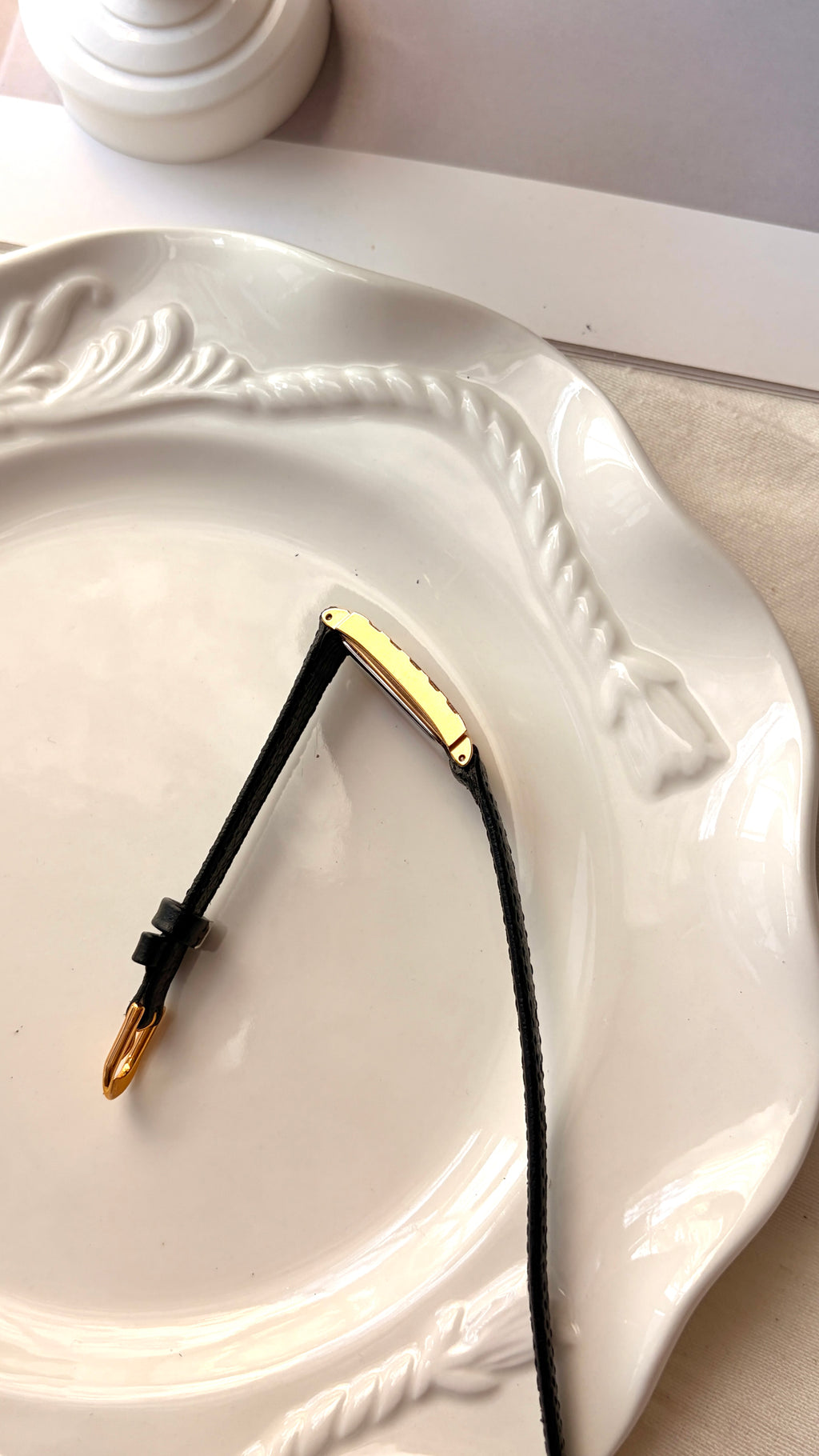 S. Lukia White Rect Dial Black Strap Watch