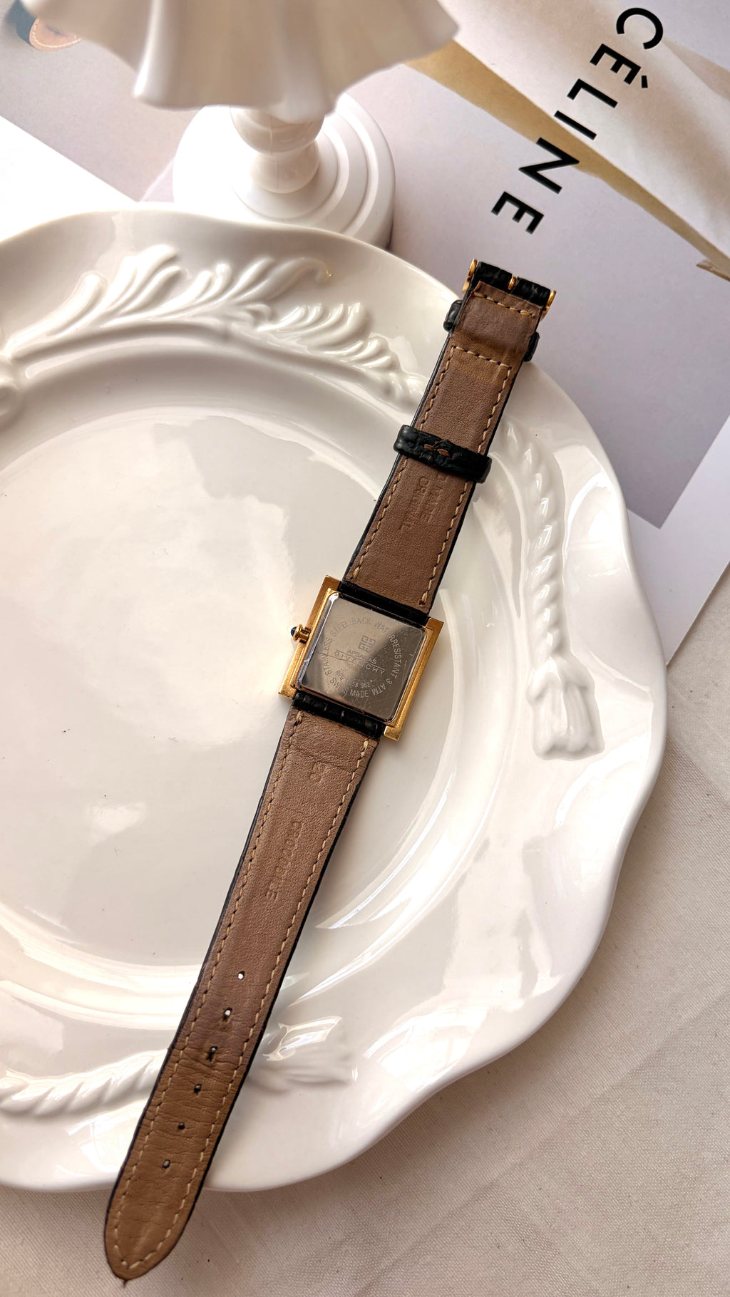GV. Beige Square Dial with Brown Strap Watch