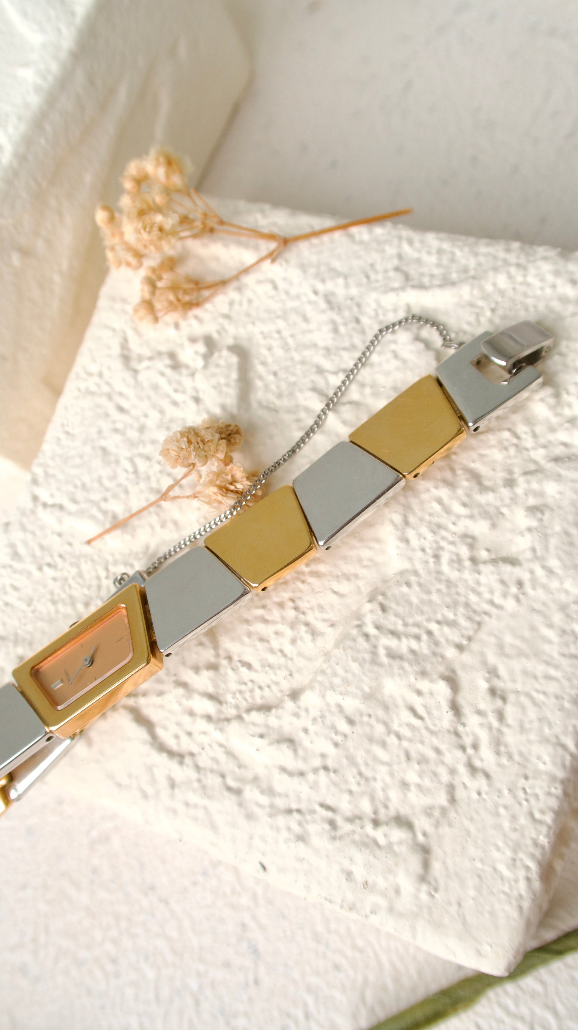 S. Rose Gold Dial with Three Tone Asymmetrical Chain Watch