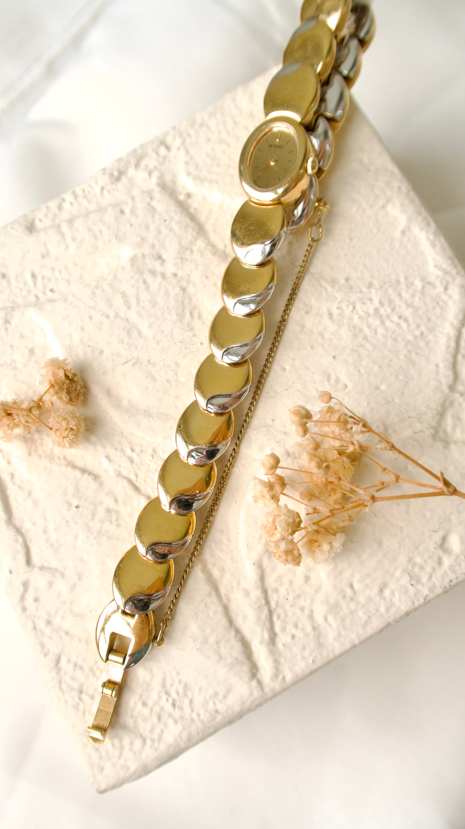 S.  Gold Dial & Oval Chain Watch