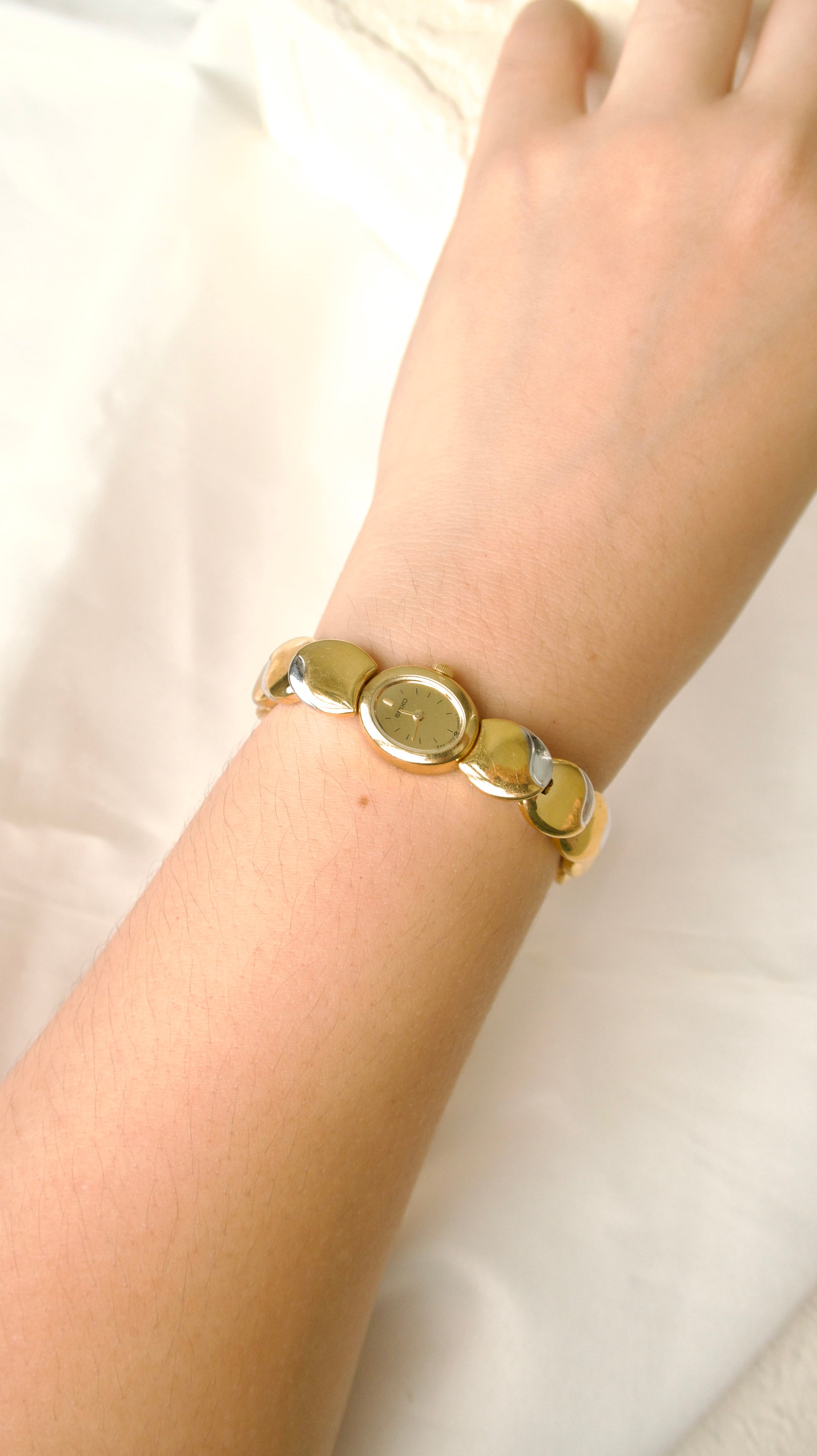 S.  Gold Dial & Oval Chain Watch