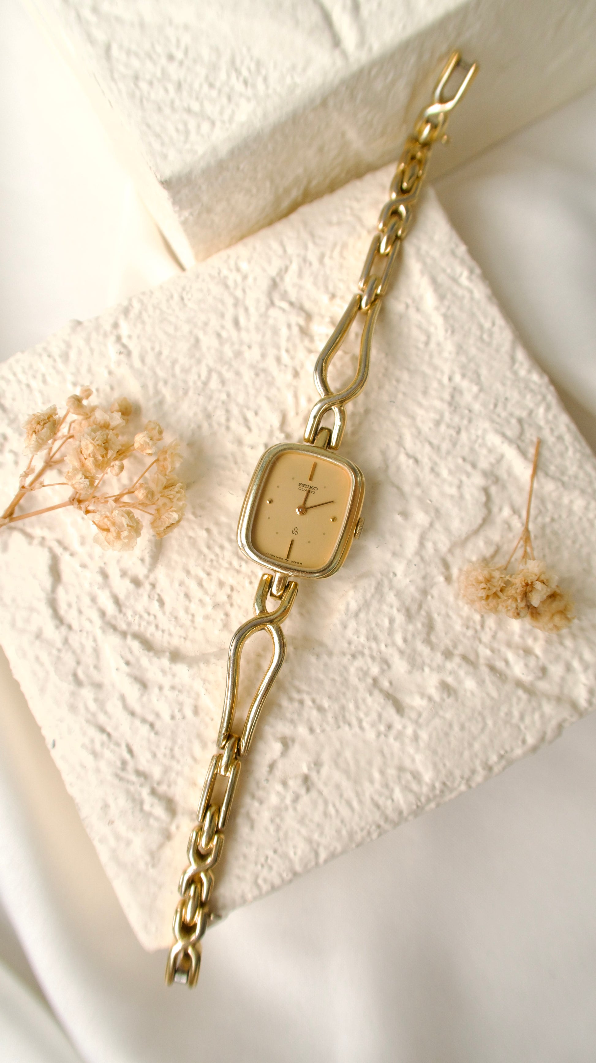 S. Square Gold Dial with Gold Chain Watch