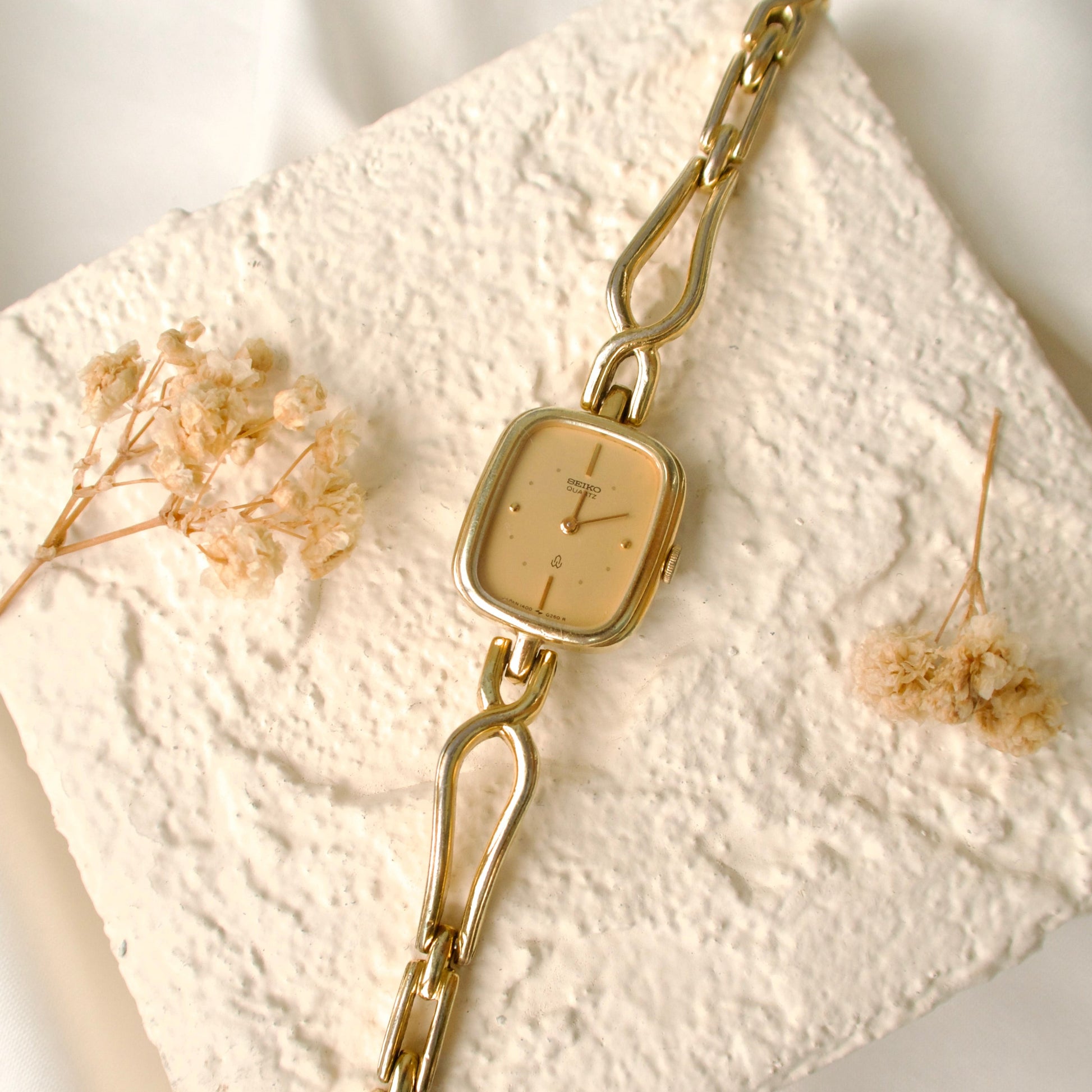 S. Square Gold Dial with Gold Chain Watch