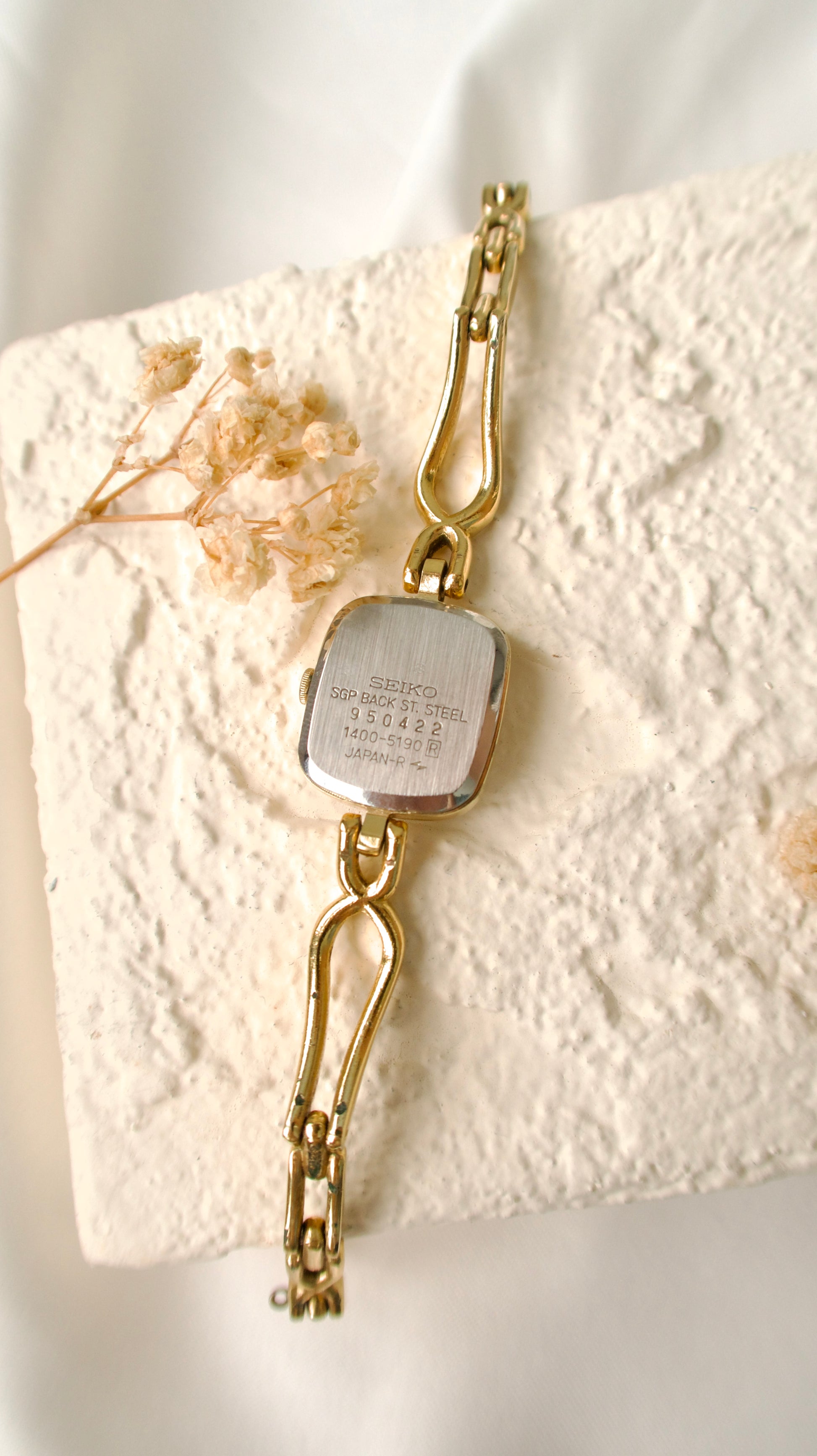 S. Square Gold Dial with Gold Chain Watch