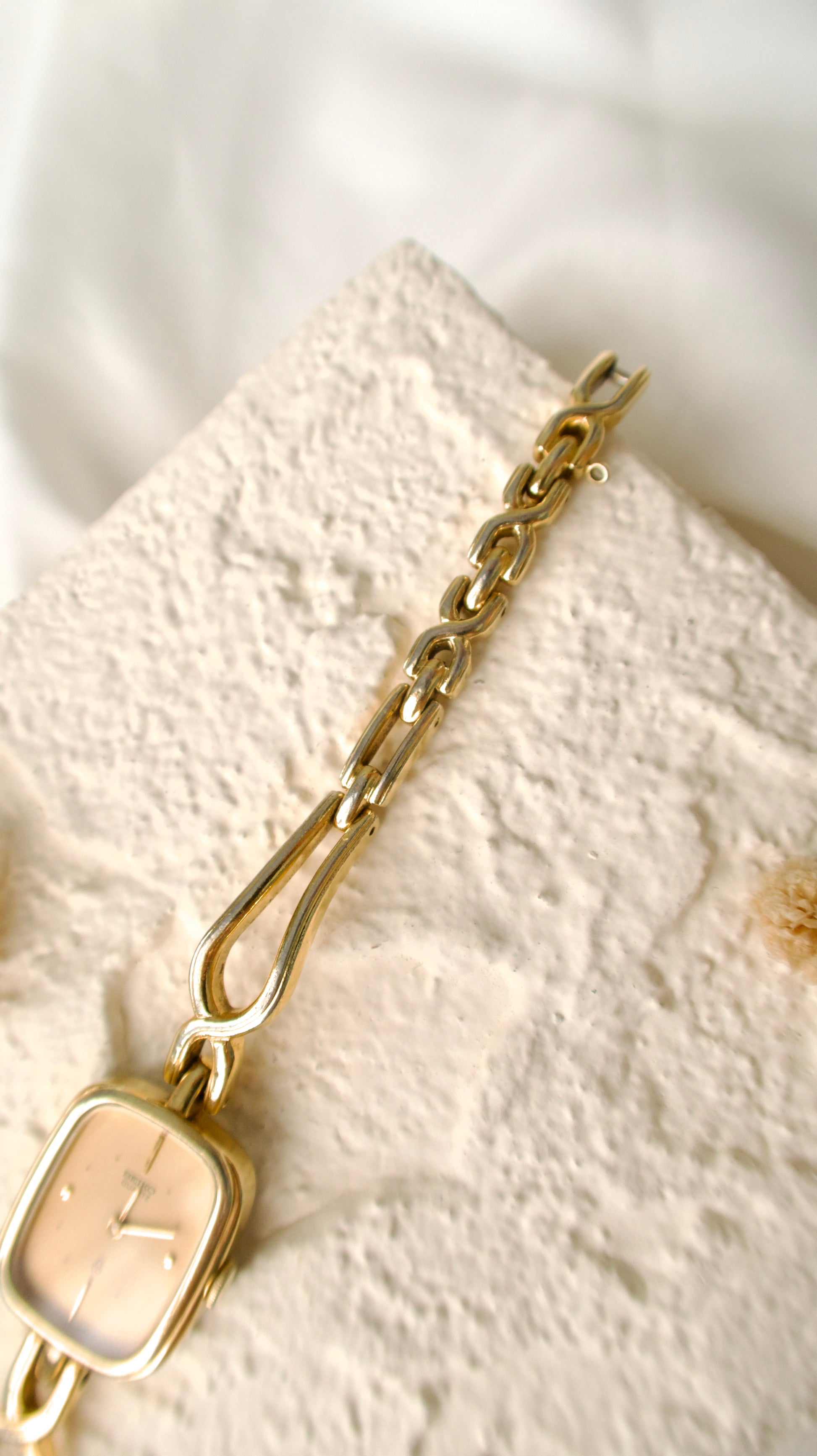 S. Square Gold Dial with Gold Chain Watch