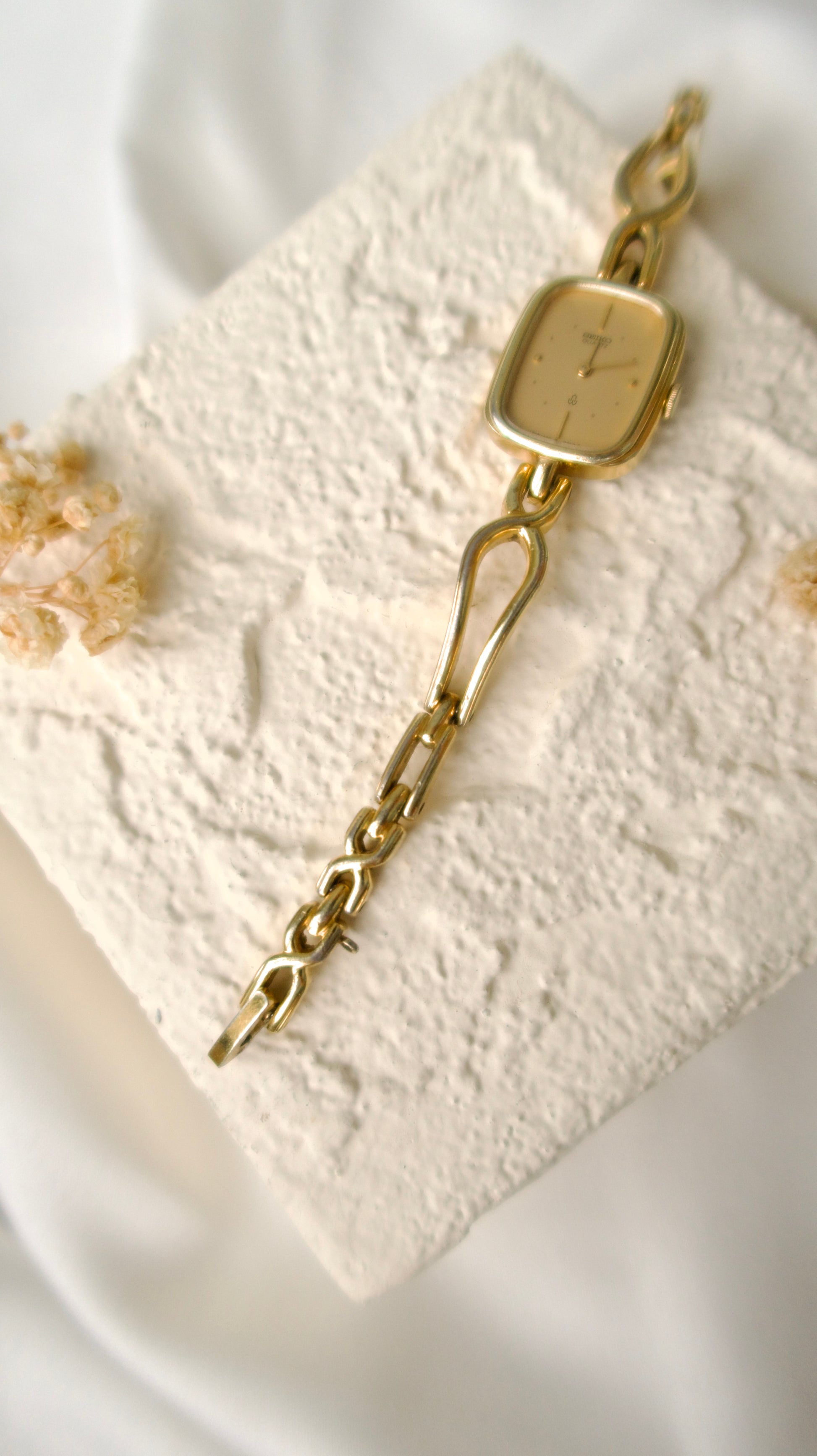S. Square Gold Dial with Gold Chain Watch