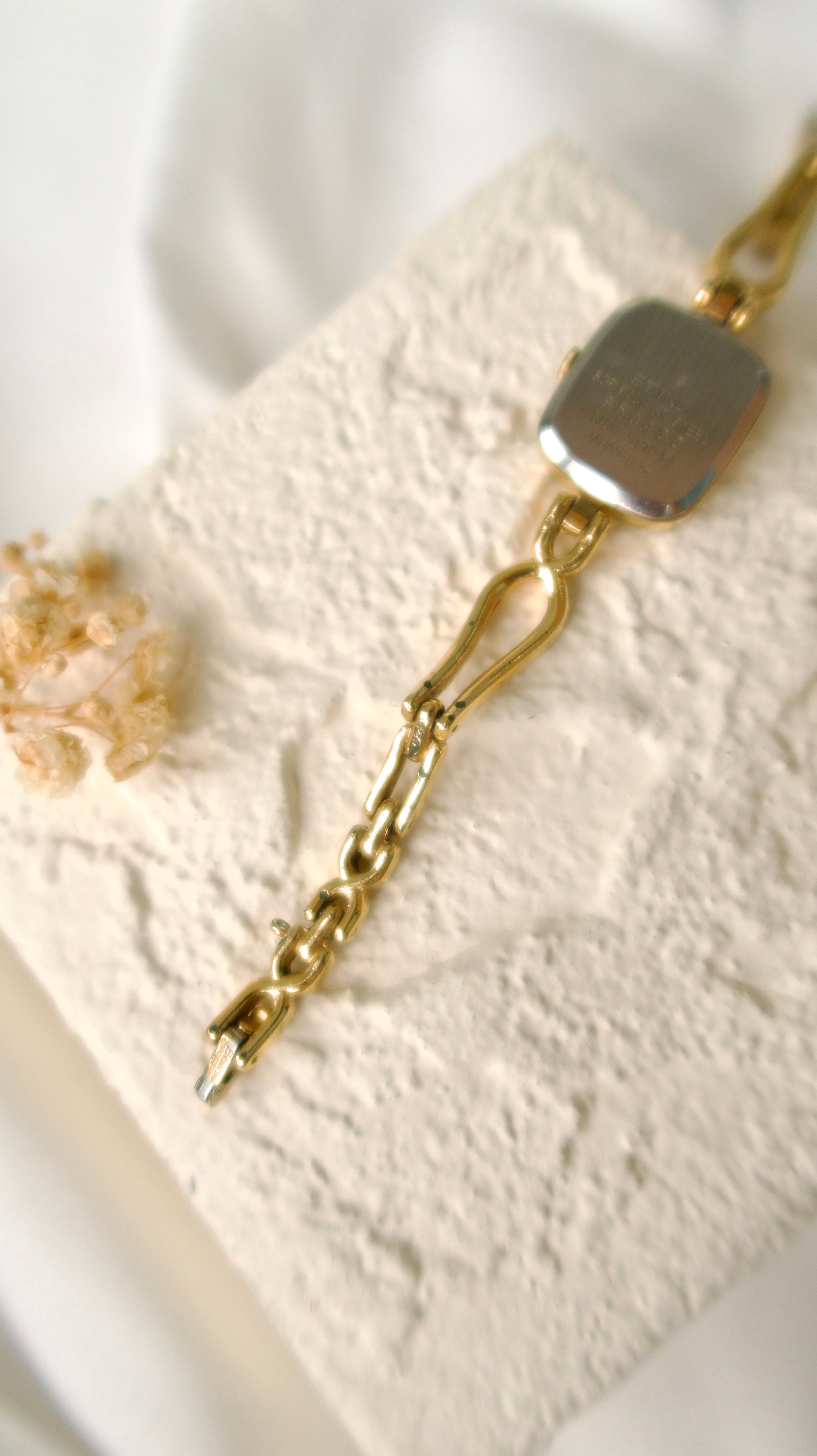 S. Square Gold Dial with Gold Chain Watch
