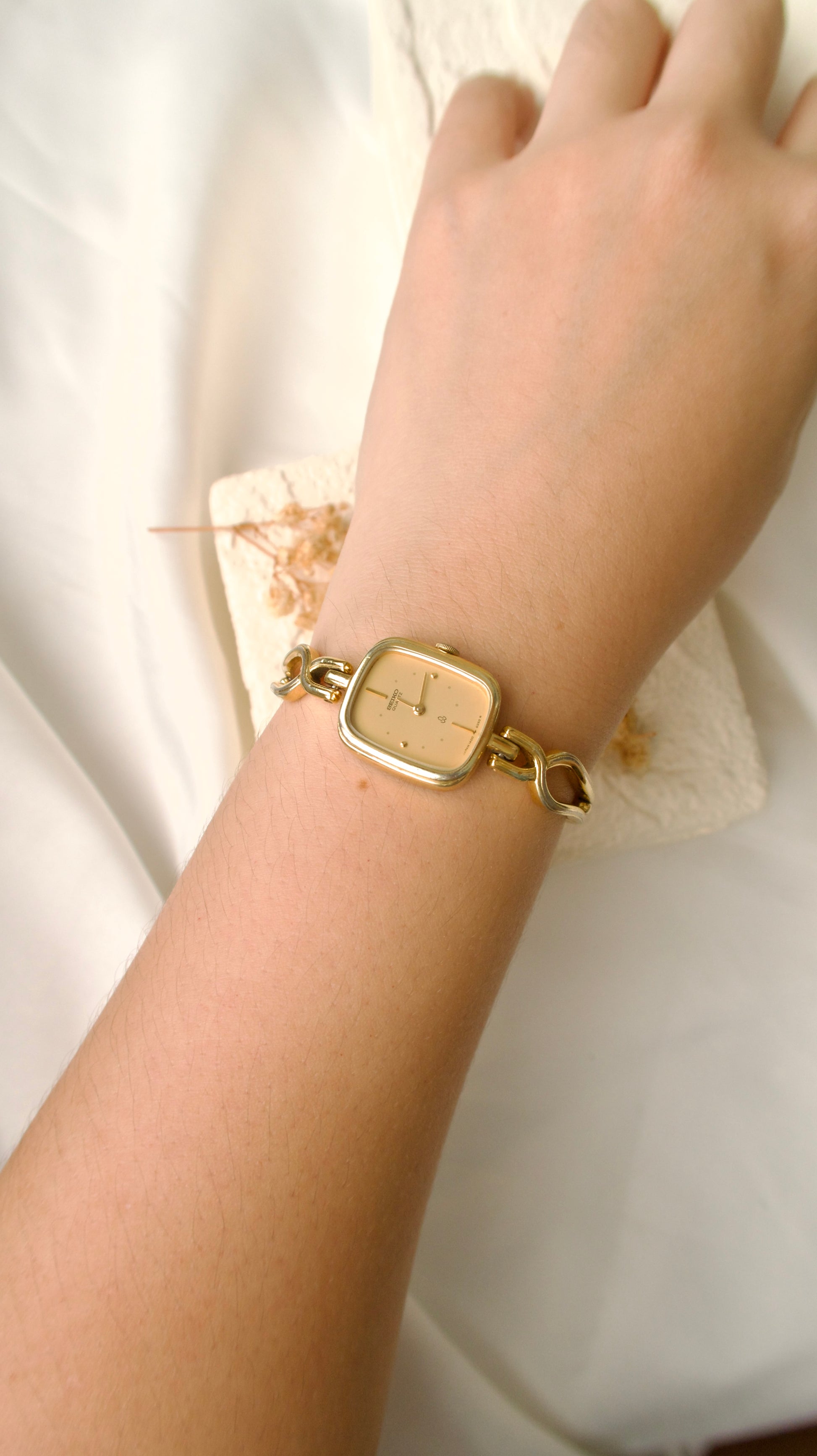 S. Square Gold Dial with Gold Chain Watch