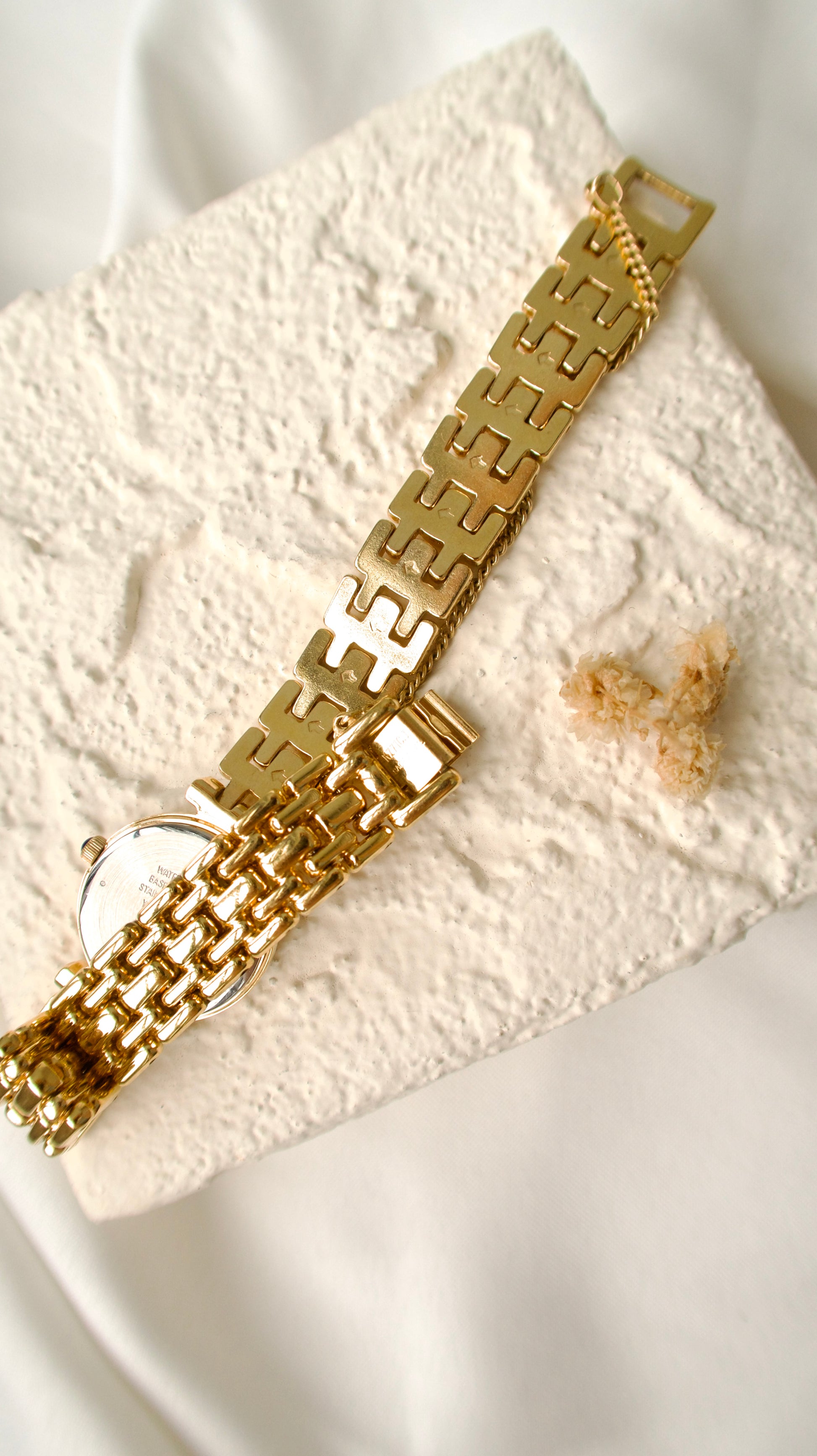 S. Alba Urban Gold Round Dial 2 Diamonds with Gold Chain Watch