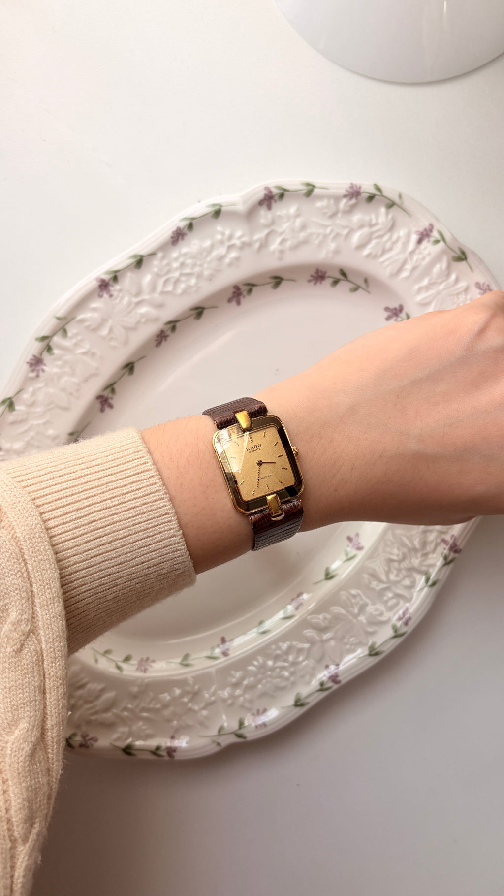 RD. Florence Gold Square Dial with Brown Strap Watch