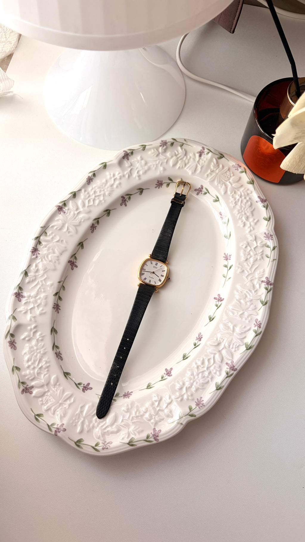 S. Exceline White Square Roman Dial Black Strap Watch