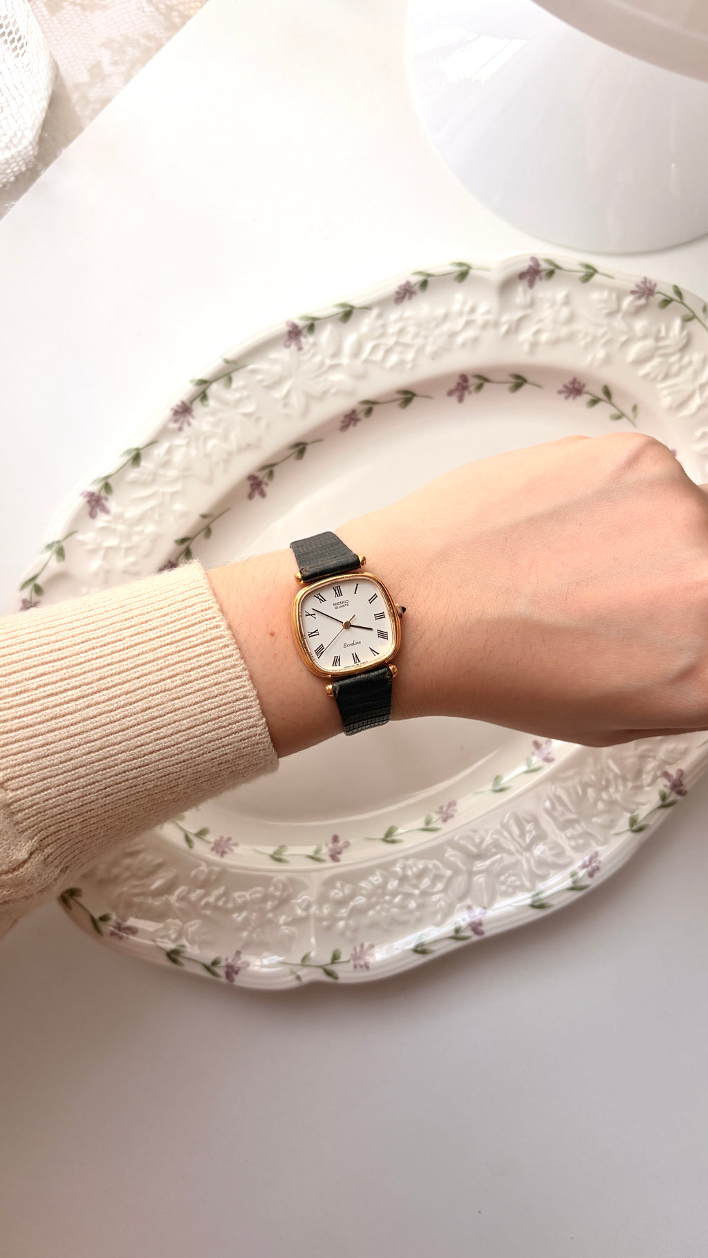 S. Exceline White Square Roman Dial Black Strap Watch