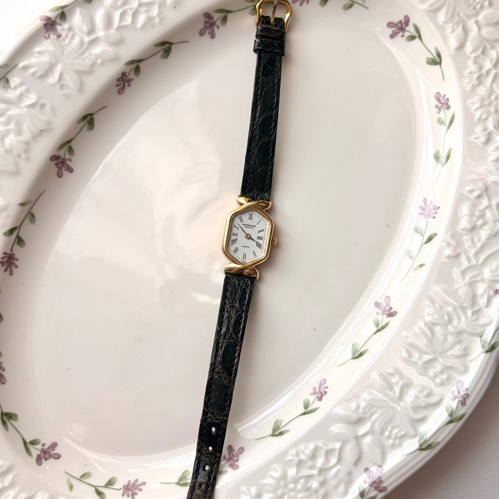 RW. Geneve White Hexagon Roman Dial Black Strap Watch