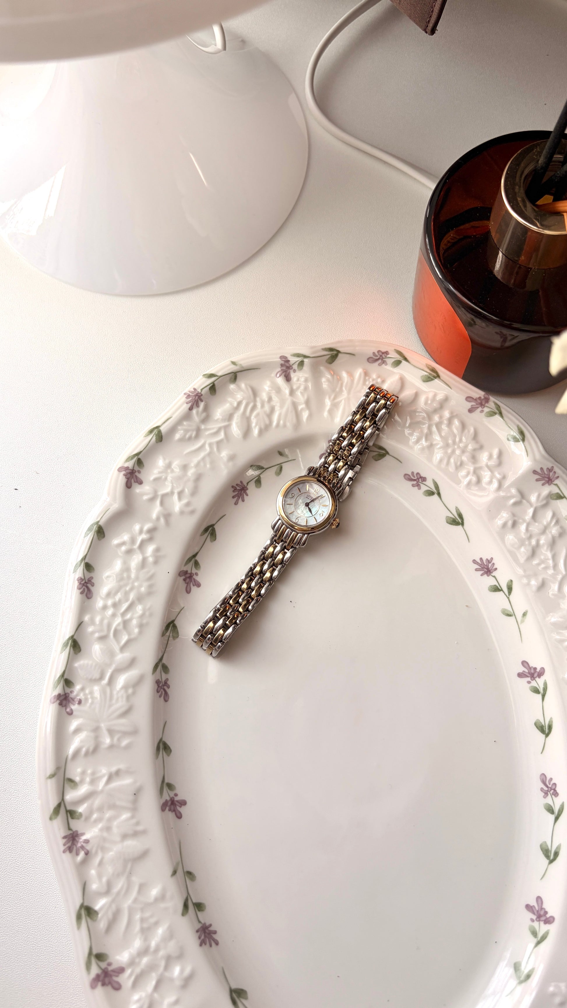 Ctz. Eco Drive MOP Round Dial Two Tone Chain Watch