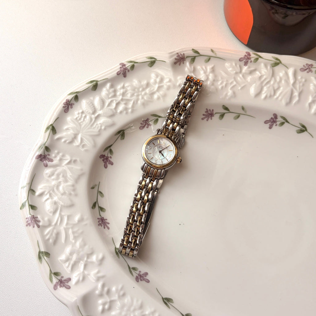 Ctz. Eco Drive MOP Round Dial Two Tone Chain Watch